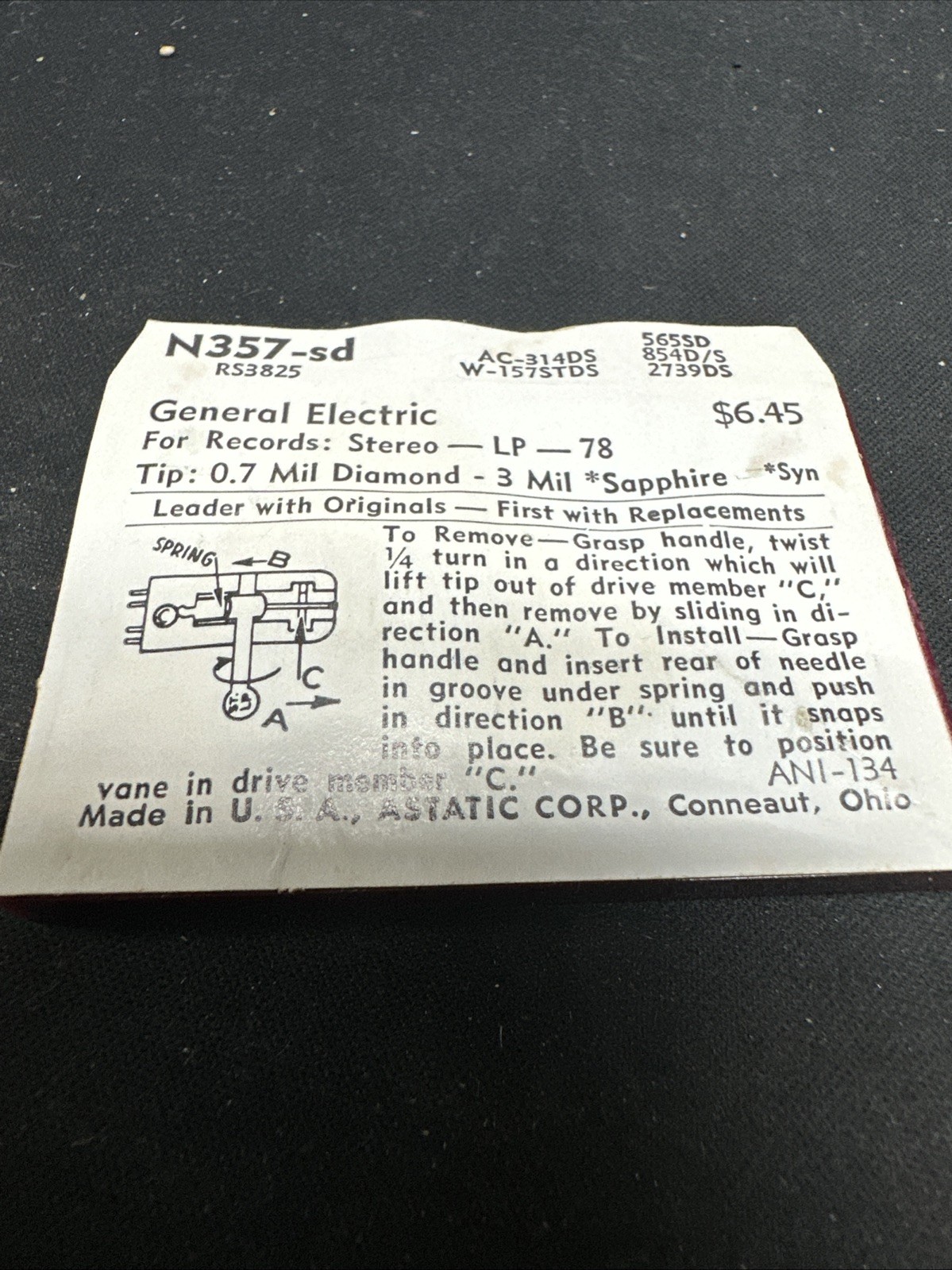 N357-sd for General Electric GE RS-3825 GE RS-4154 GE GE C-100 NEEDLE STYLUS