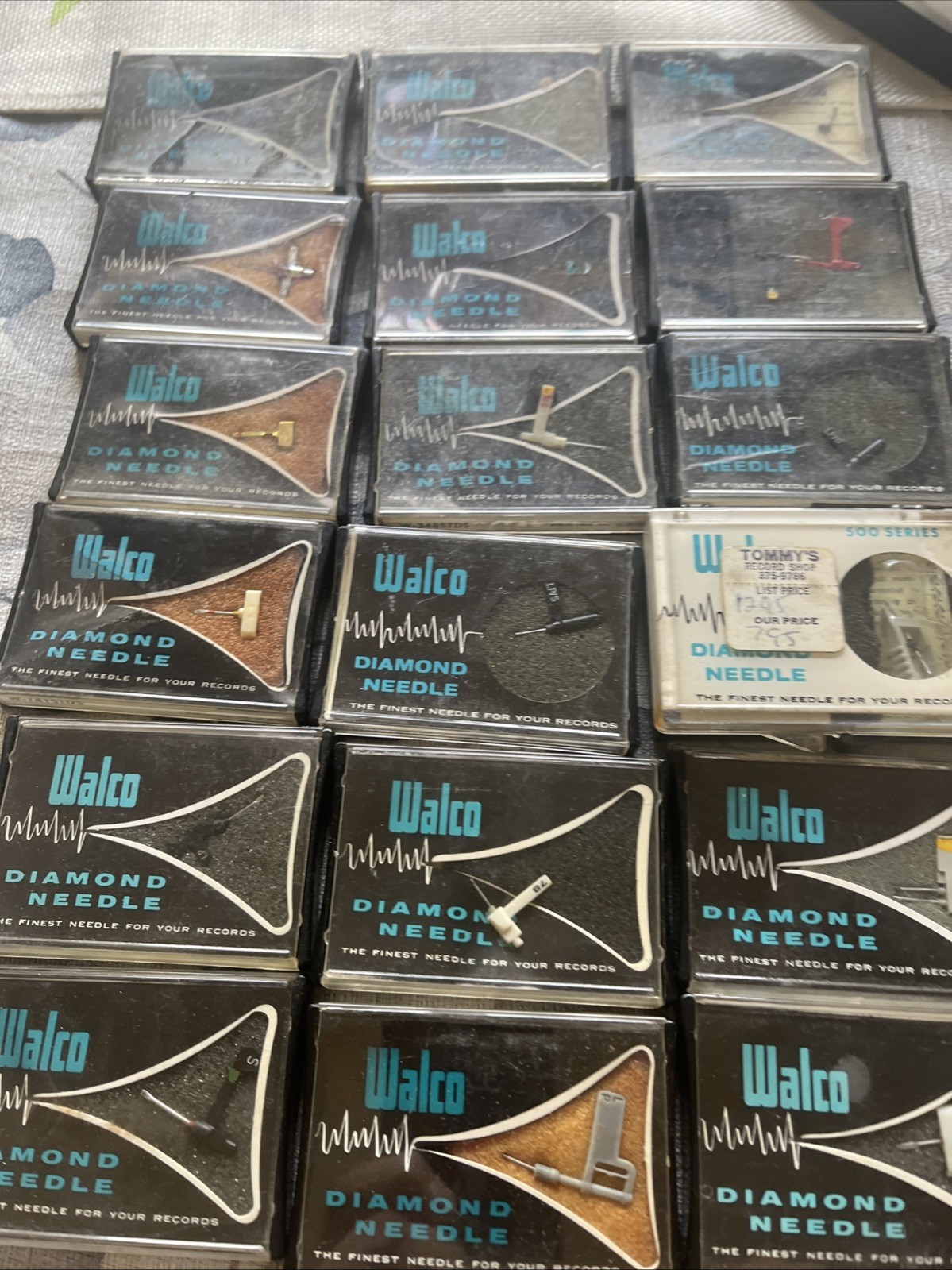 Vintage Lot of 16 Walco Record Player Parts Diamond Needles Needle Audio As Is