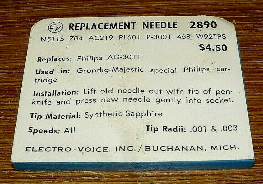 Phonograph Needle EV2890 for Philips AG3011 in Grundig N511 A219 PL601 585-SS13