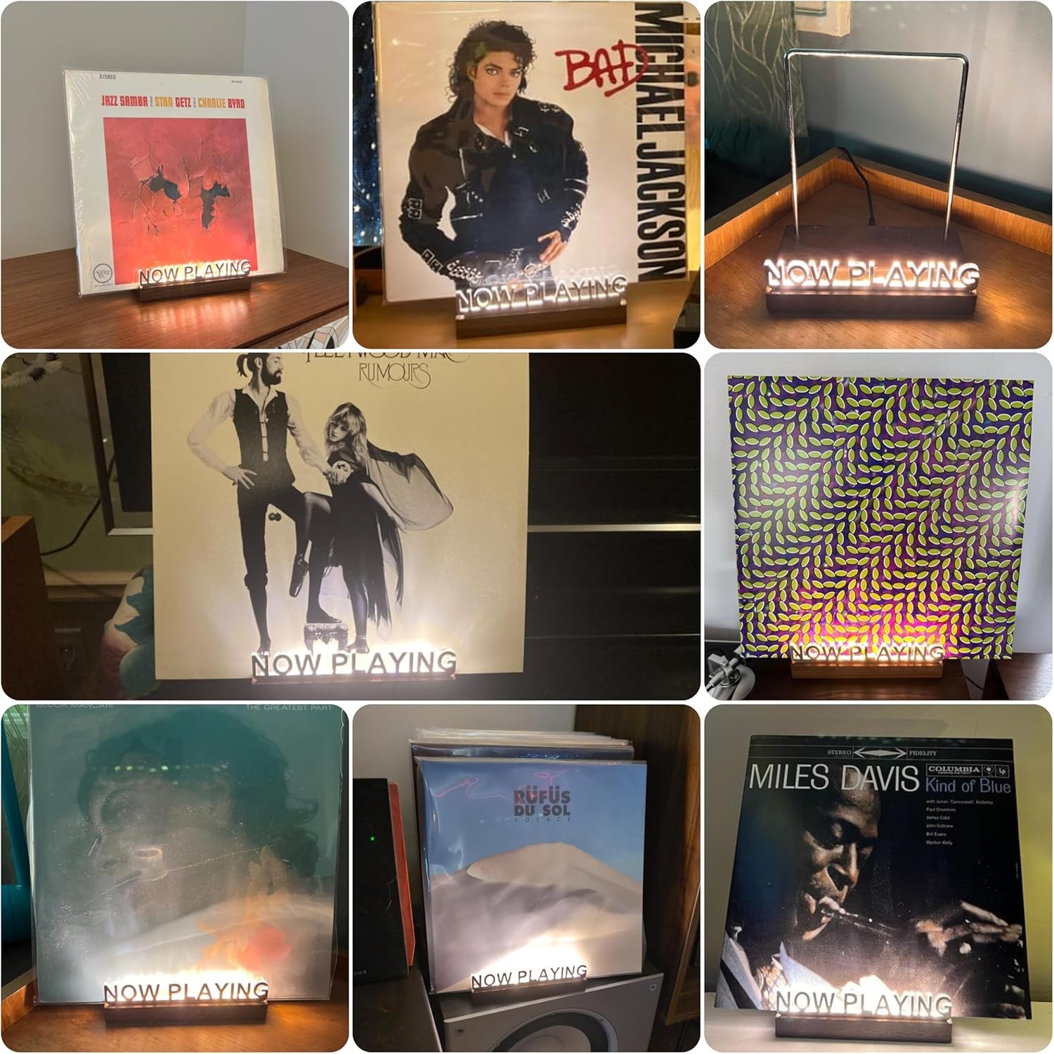 Now Playing Vinyl Record Stand, Holder, Light Up LED-Walnut