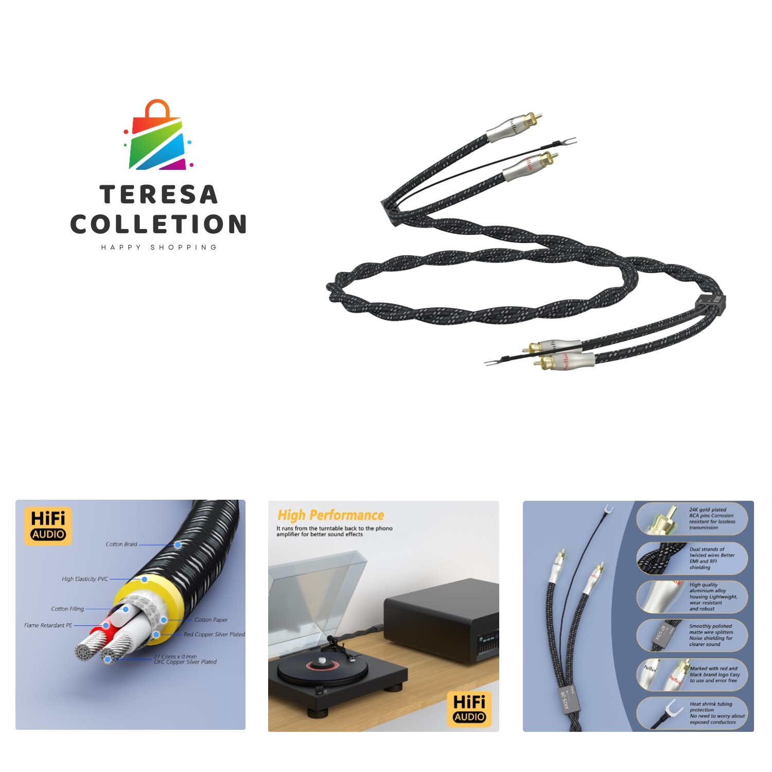 5FT Turntable RCA Cable – Silver Plated, Low Noise, High Fidelity Sound