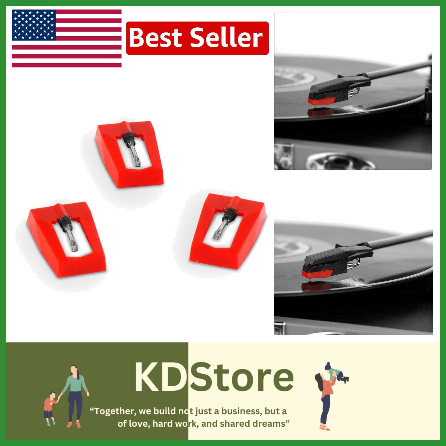 3-Pack Turntable Replacement Needles for 33, 45, 78 RPM Records | Easy Install