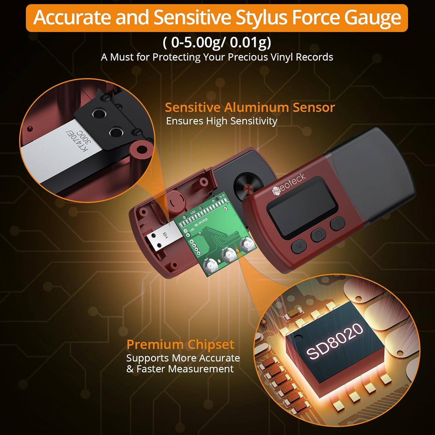 Digital Turntable Stylus Force Scale Gauge 0.01G/5.00G LCD Backlight Display