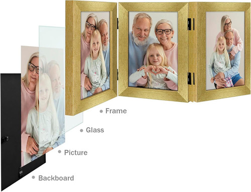 Frametory, 3 Picture Frames 4×6 Trifold Photo (1-Pack), Gold