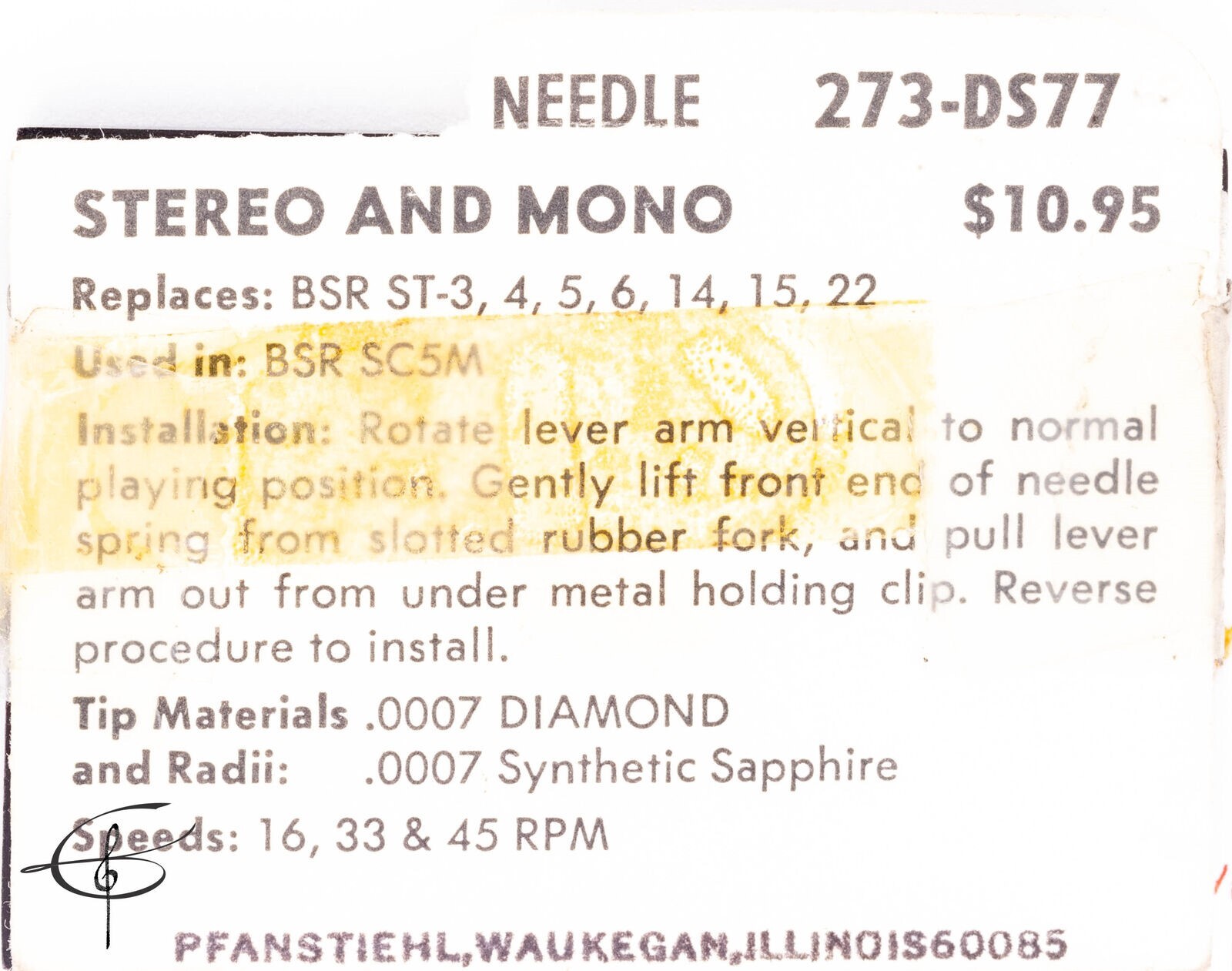 Record Phonograph Needle Stylus Pfanstiehl 273-DS77 BSR ST-3 4 5 6 14 15 22