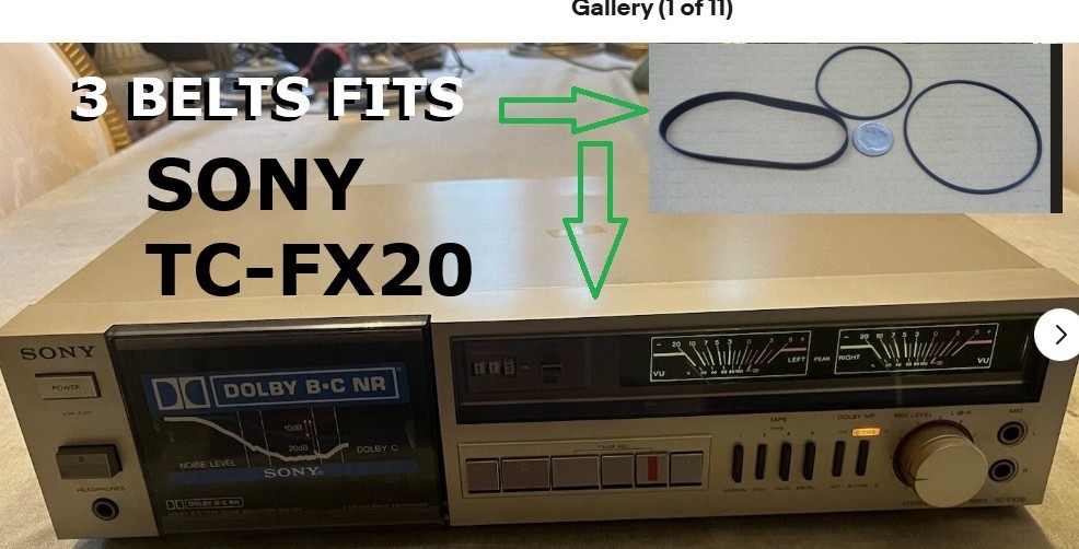 3 PCS BELT KIT FITS SONY SINGLE CASSETTE DECK MODEL # TC-FX20 (3 New Belts)
