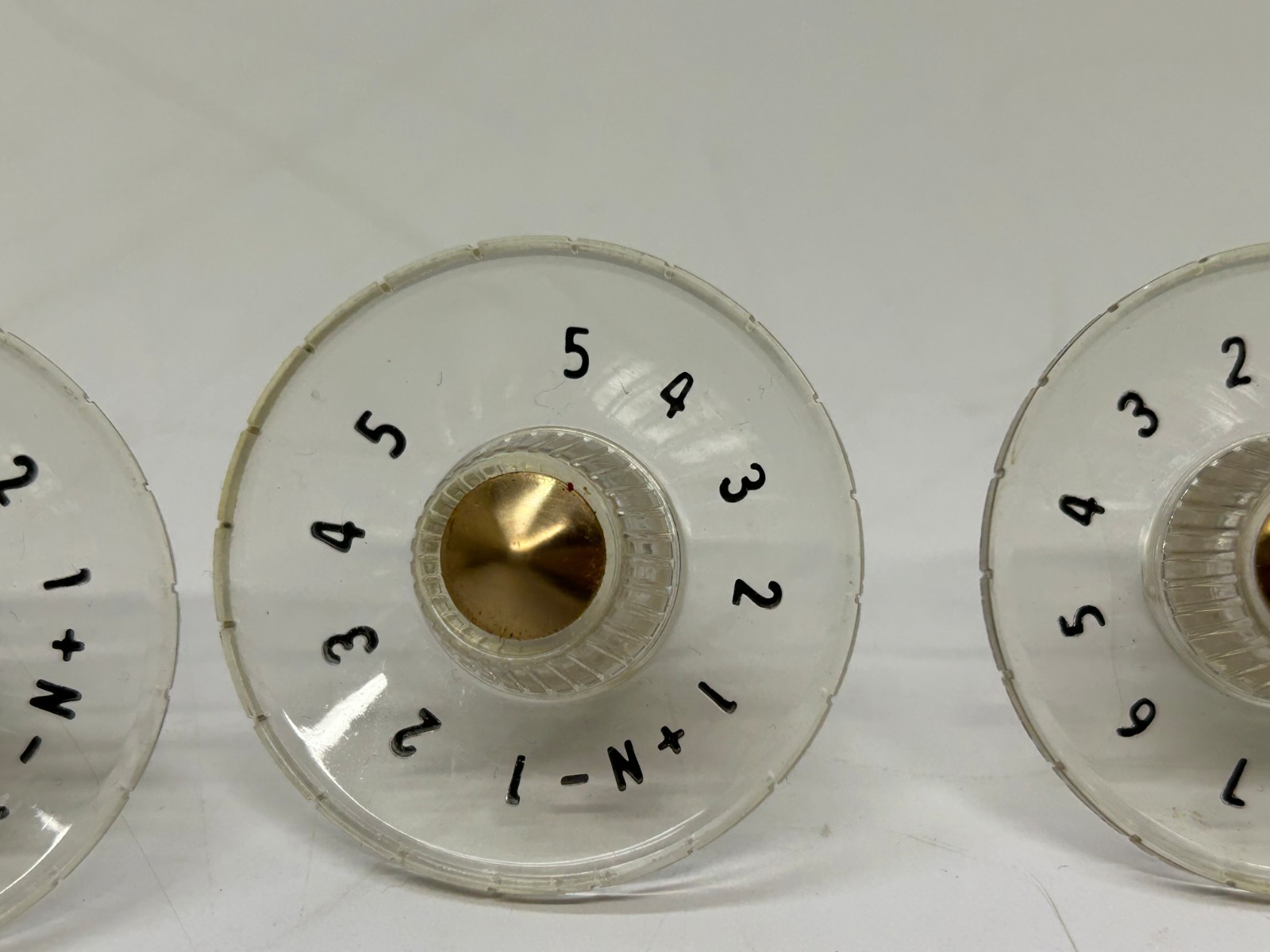 Set 3 Vtg RCA Orthophonic SHF High Fidelity Control Knobs Clear Plastic Parts