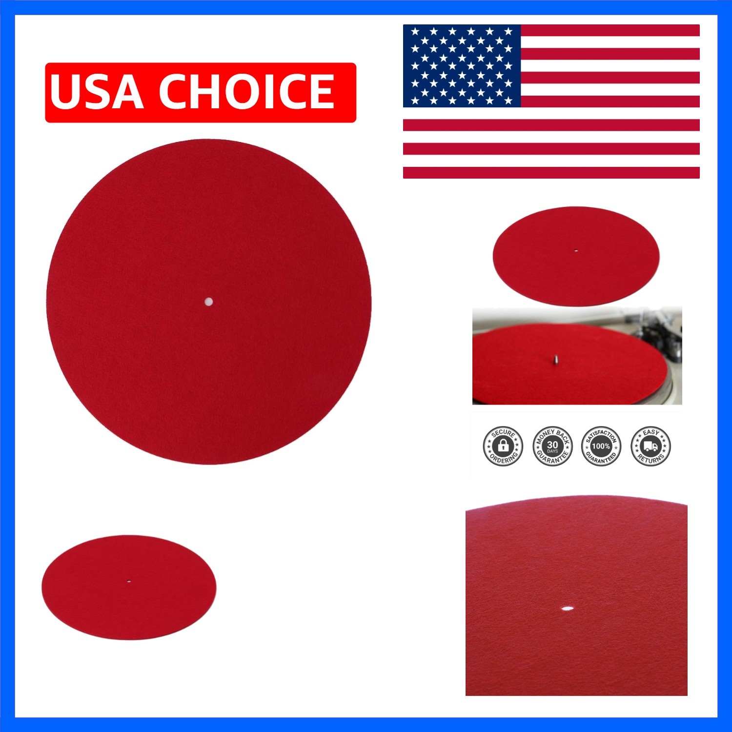 Red Felt Turntable Mat, Anti-Vibration, Anti-Static, 3mm Thick, 300mm Diamete…