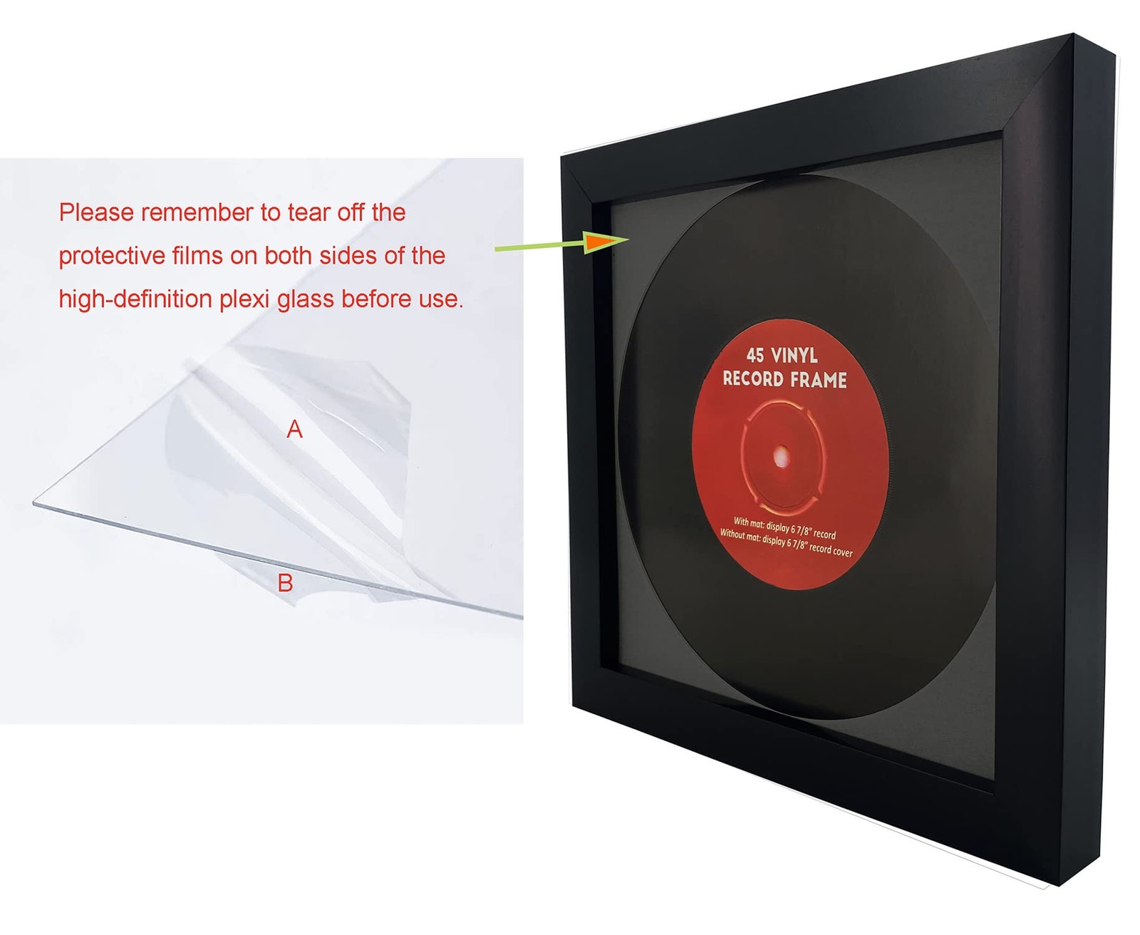 2 Pack, 45 Single 6 7/8″ Vinyl Record Frame, 7 inches x 7 inches, black