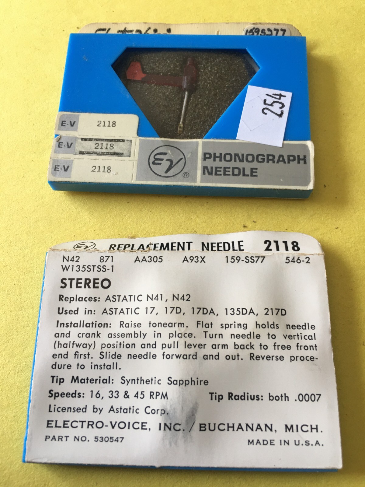 Original NOS Electro Voice Needle Stylus 2118 for Various ASTATIC Lot of 2
