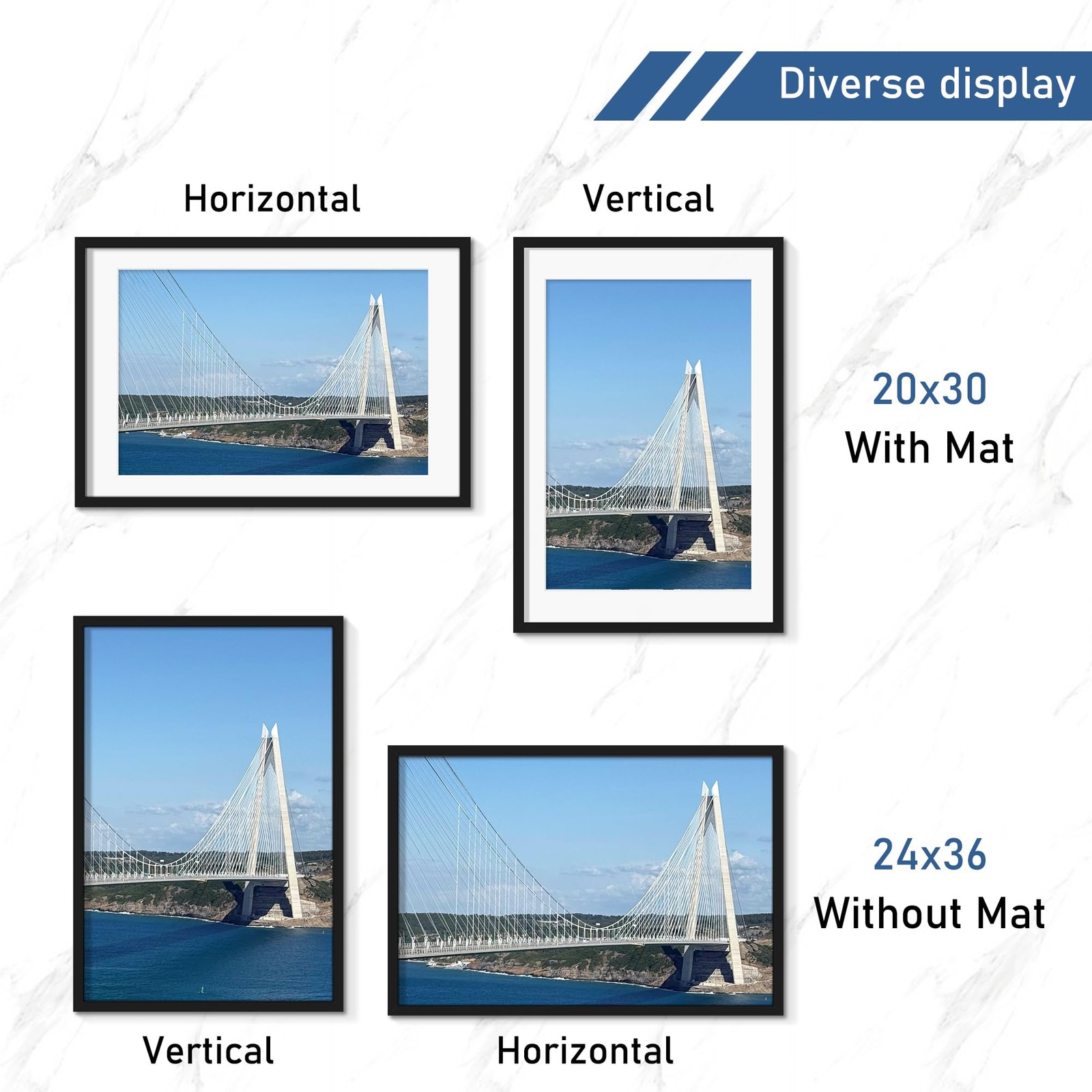 Wiscet 24×36 Poster Frame Set of 4, Display Picture 20×30 with 24×36, Black