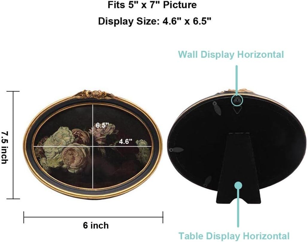 CISOO Vintage Oval Picture Frame 5×7 Antique Photo 5 x 7, Black and Gold