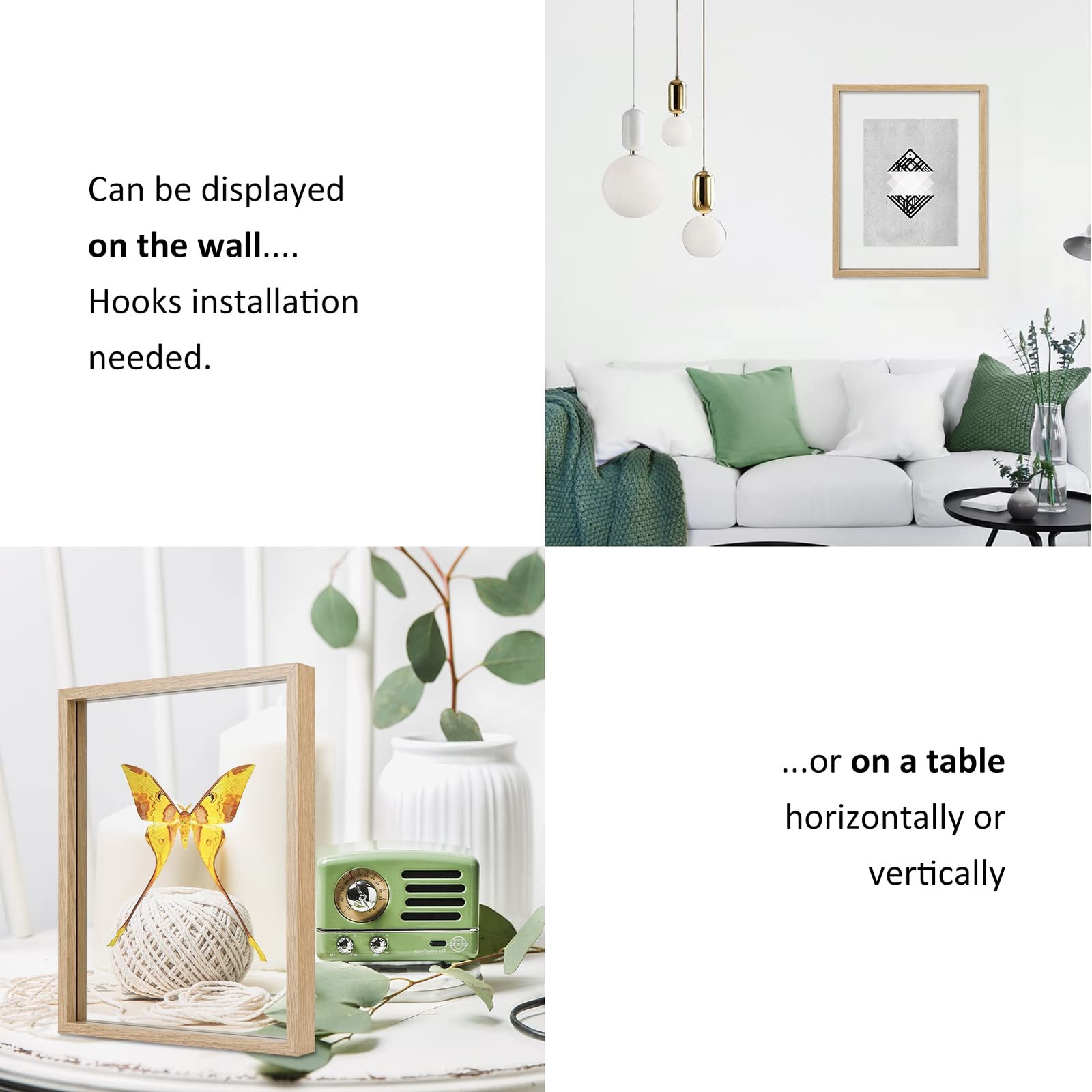 MUYE 11×14 Floating Frame Set of 2,Double Glass Rustic 11×14, Natural