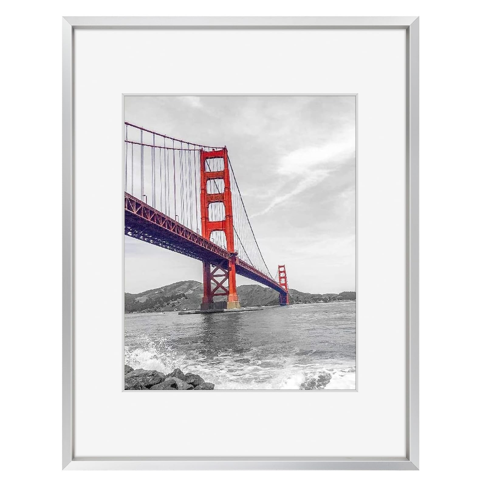 Frametory, 11×14 Metal Picture Frame with Mat for 8×10 11X14 (1 Pack), Silver