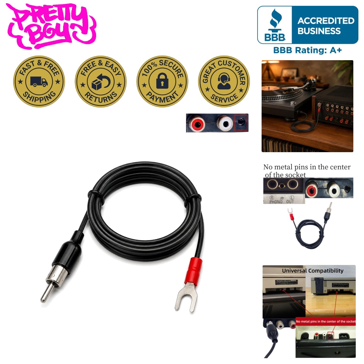 5ft Turntable Ground Wire for Technics SL Series | Eliminates Static Noise
