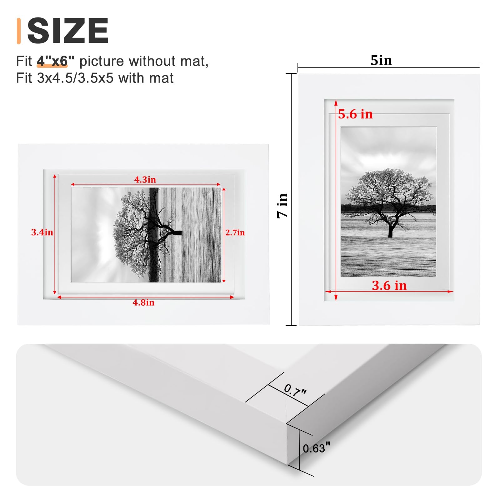 Egofine 4×6 Picture Frame Made of Solid Wood with Plexiglass, 4×6, White