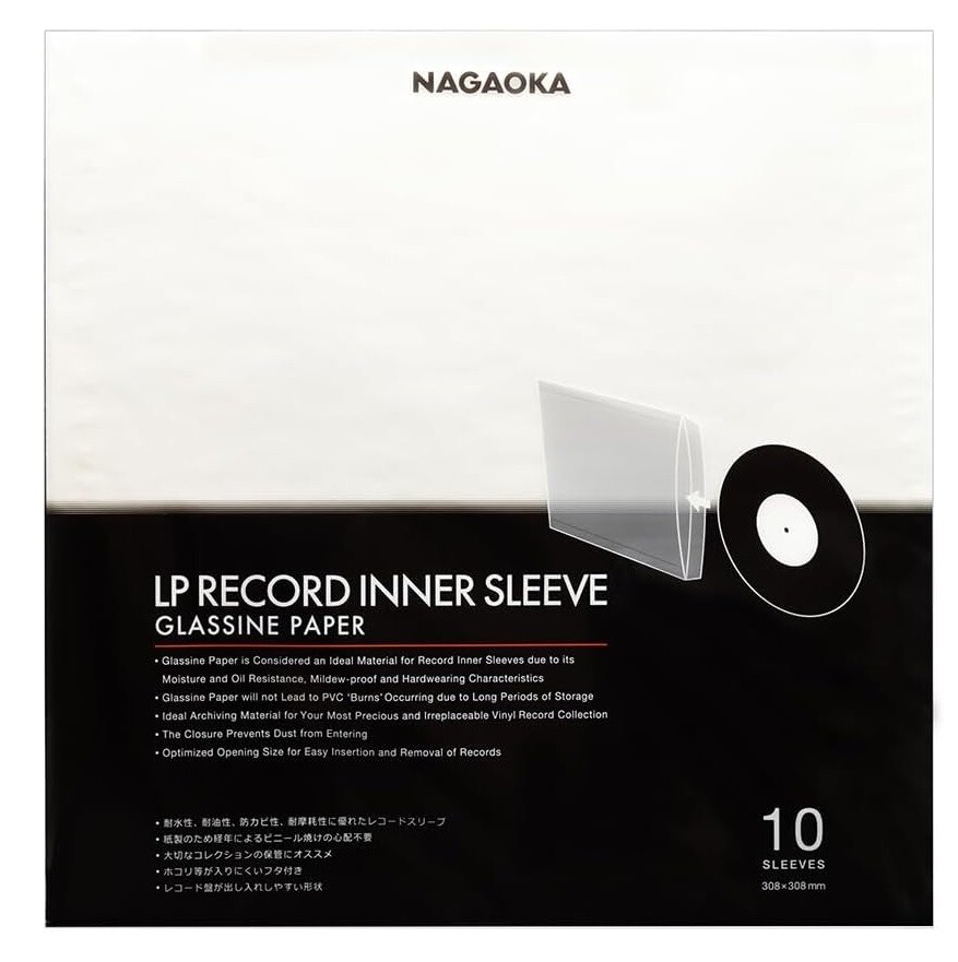 NAGAOKA RECORD INNER SLEEVE SET GLASSINE PAPER (10 SLEEVES) GRS-LP10
