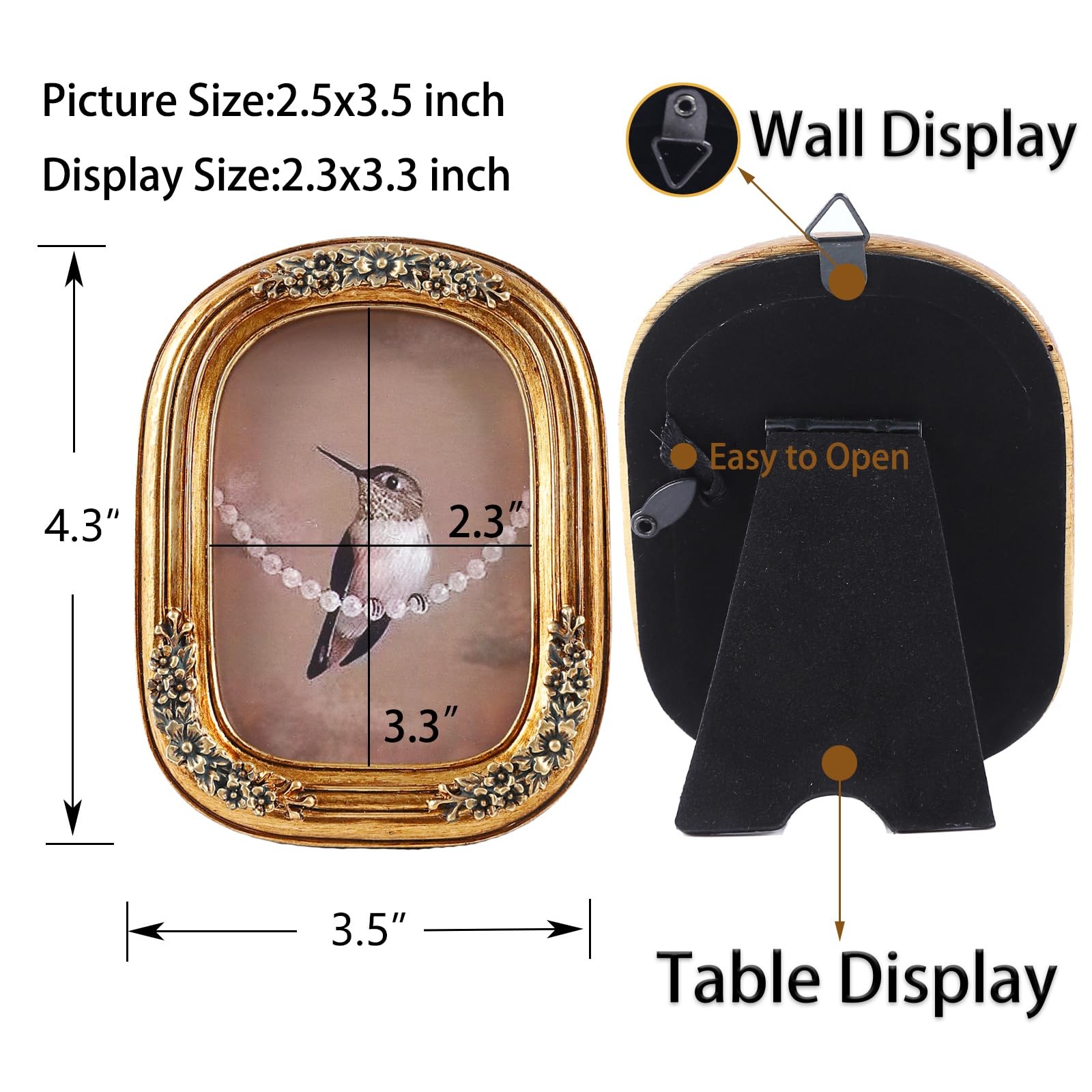 SIKOO 2.5×3.5 Mini Vintage Picture Frames Antique 2.5 x 3.5, Bronze Gold