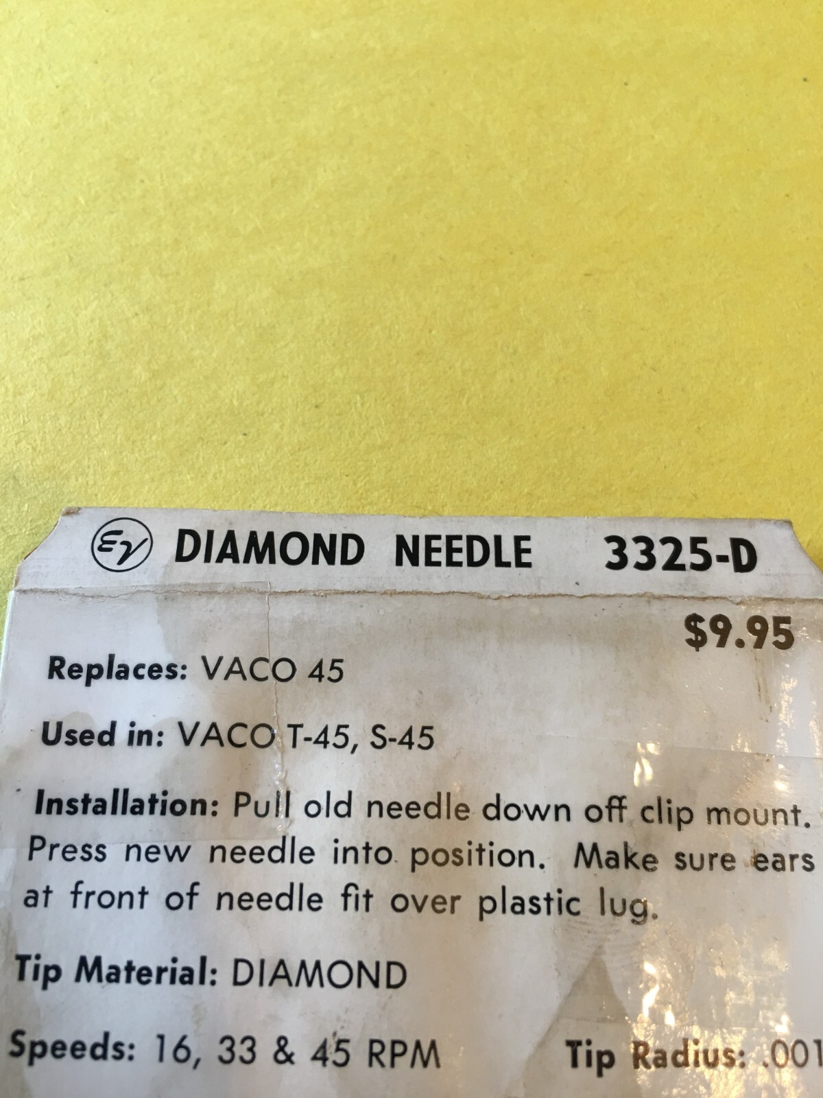 Original NOS Electro Voice Needle Stylus 3325-D Fits Many VACO 45 T-45 S-45