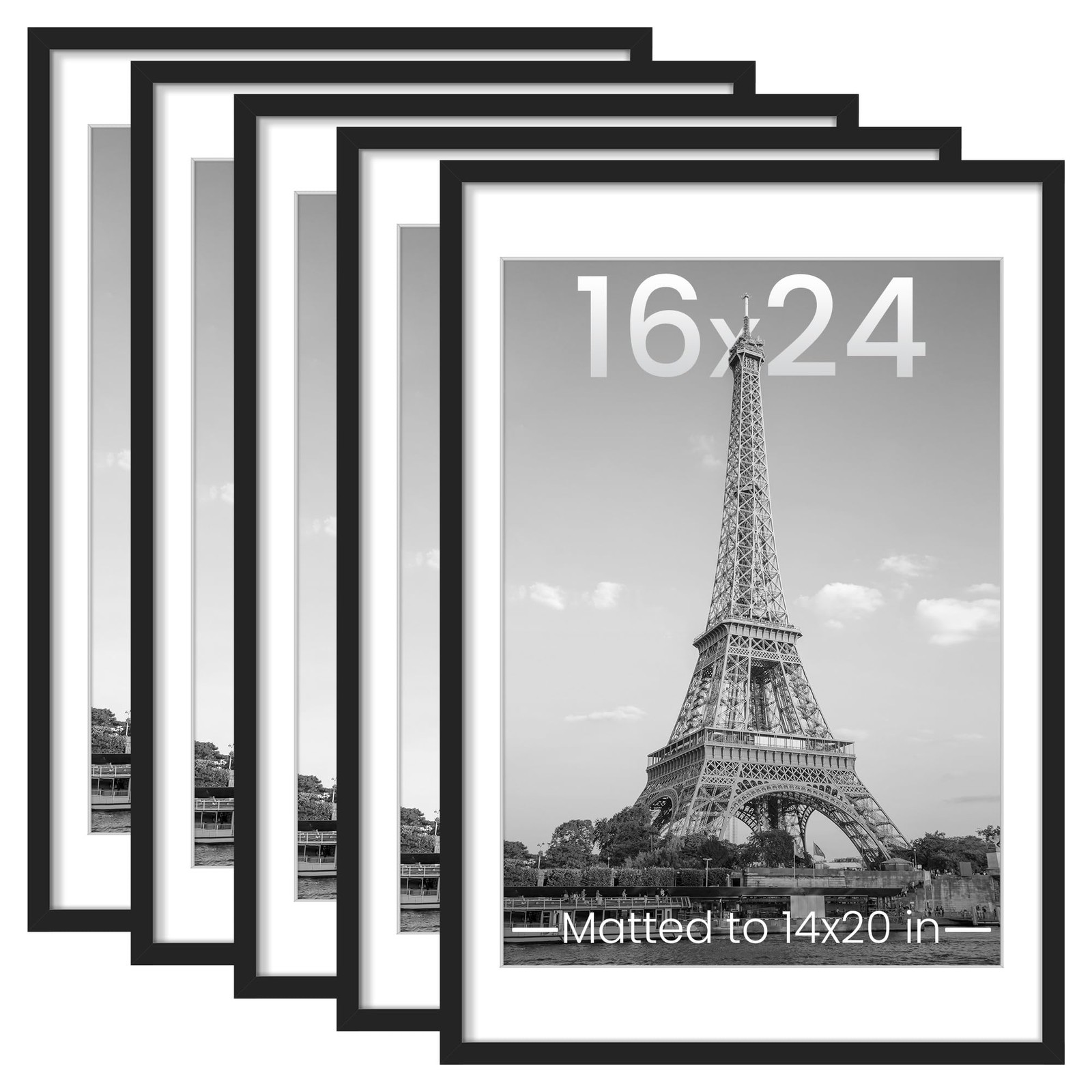 upsimples 16×24 Picture Frame Set of 5, Display Pictures 14×20 16×24, Black