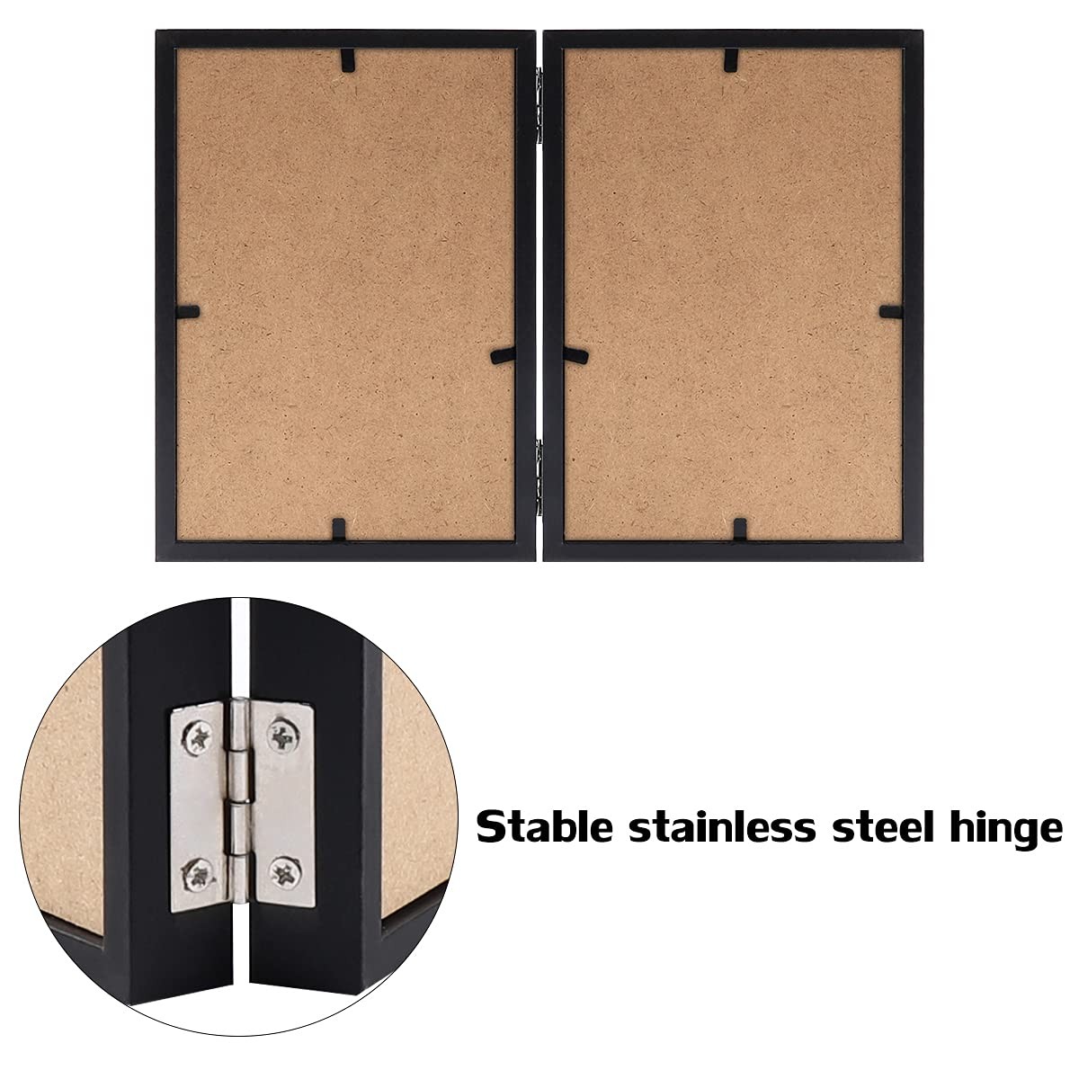 4×6 Double Picture Frames Hinged MDF Wood with Real Glass Stand 4×6, Black