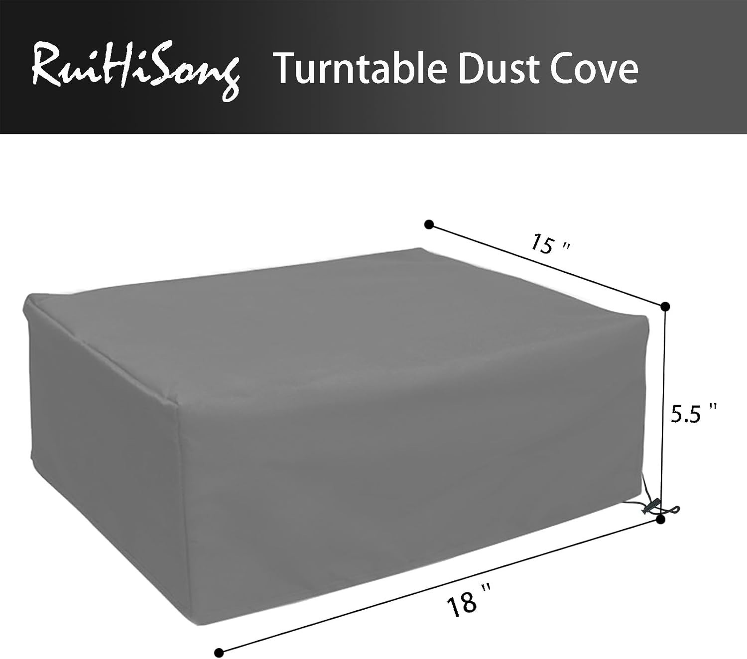 Space-Saving 18x15x5.5 Turntable Dust Cover with Convenient Side Handles – Grey