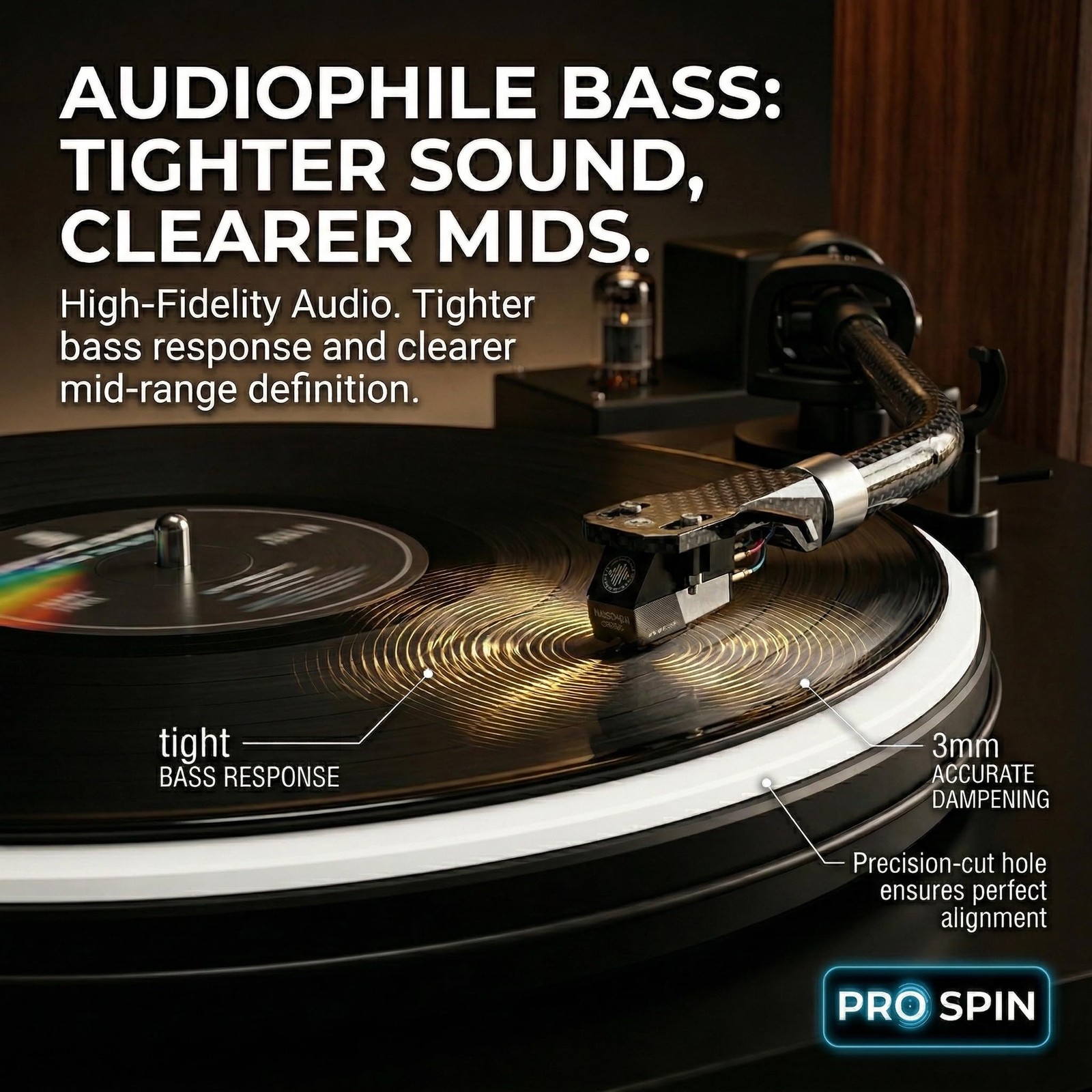 PRO SPIN White Acrylic Turntable Mat – Platter Slipmat for 12″