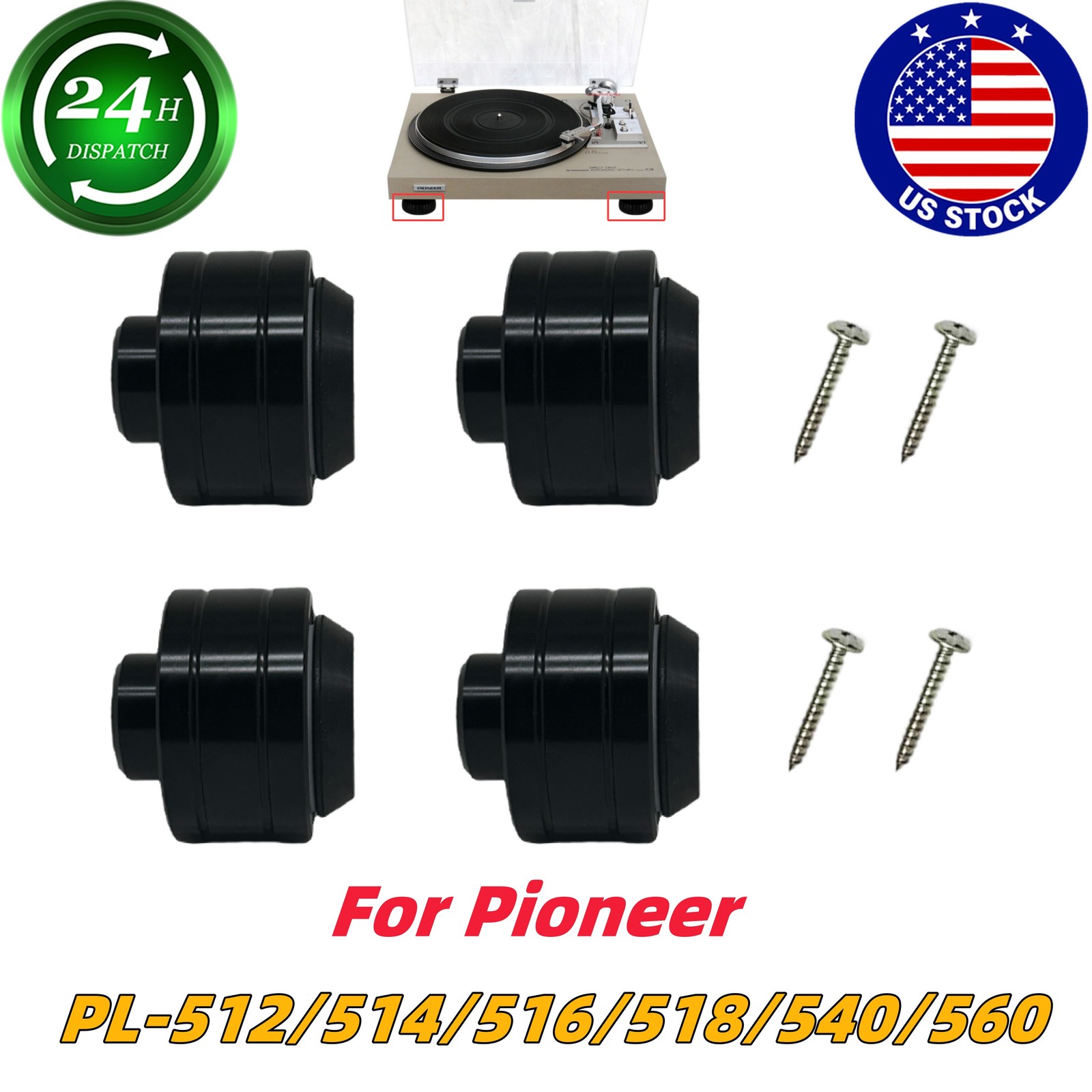 Turntable Replacement Feet 4PCS For Pioneer PL-512/ 514 /516 /518 /540 /560