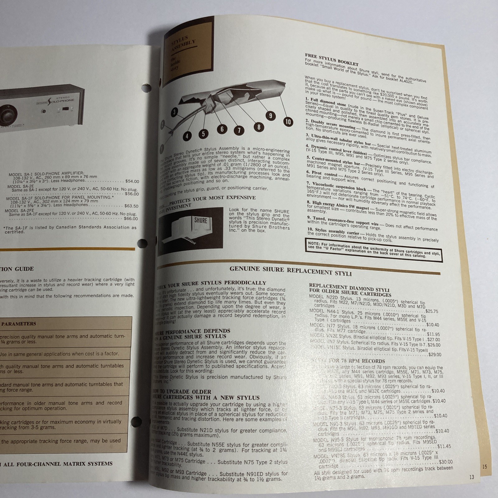 SHURE Cartridge Catalog. Super Track Plus M91E And Others