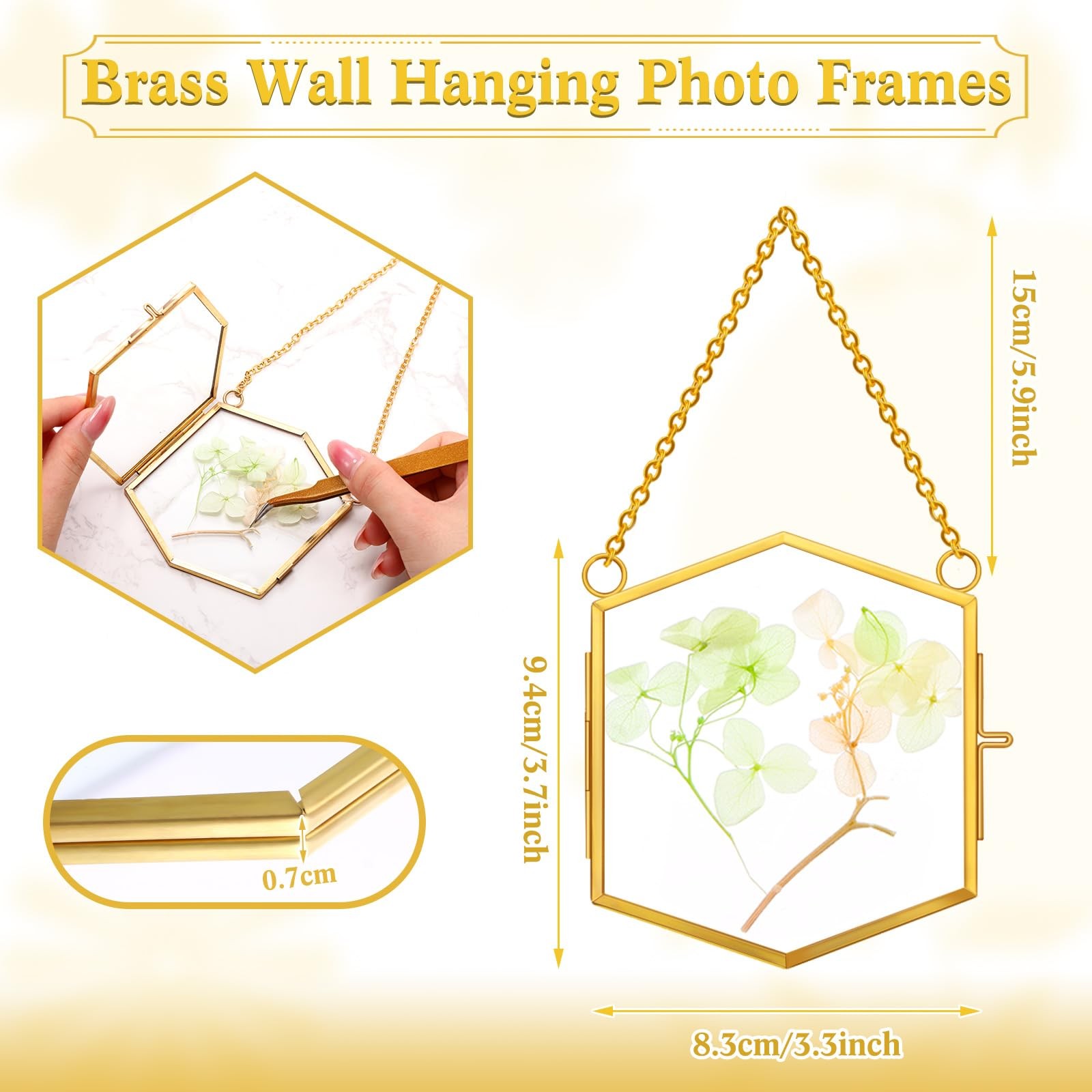 Leinuosen 8 Pcs Pressed Flower Frames Dried 3.7 x 3.3 inches, Gold