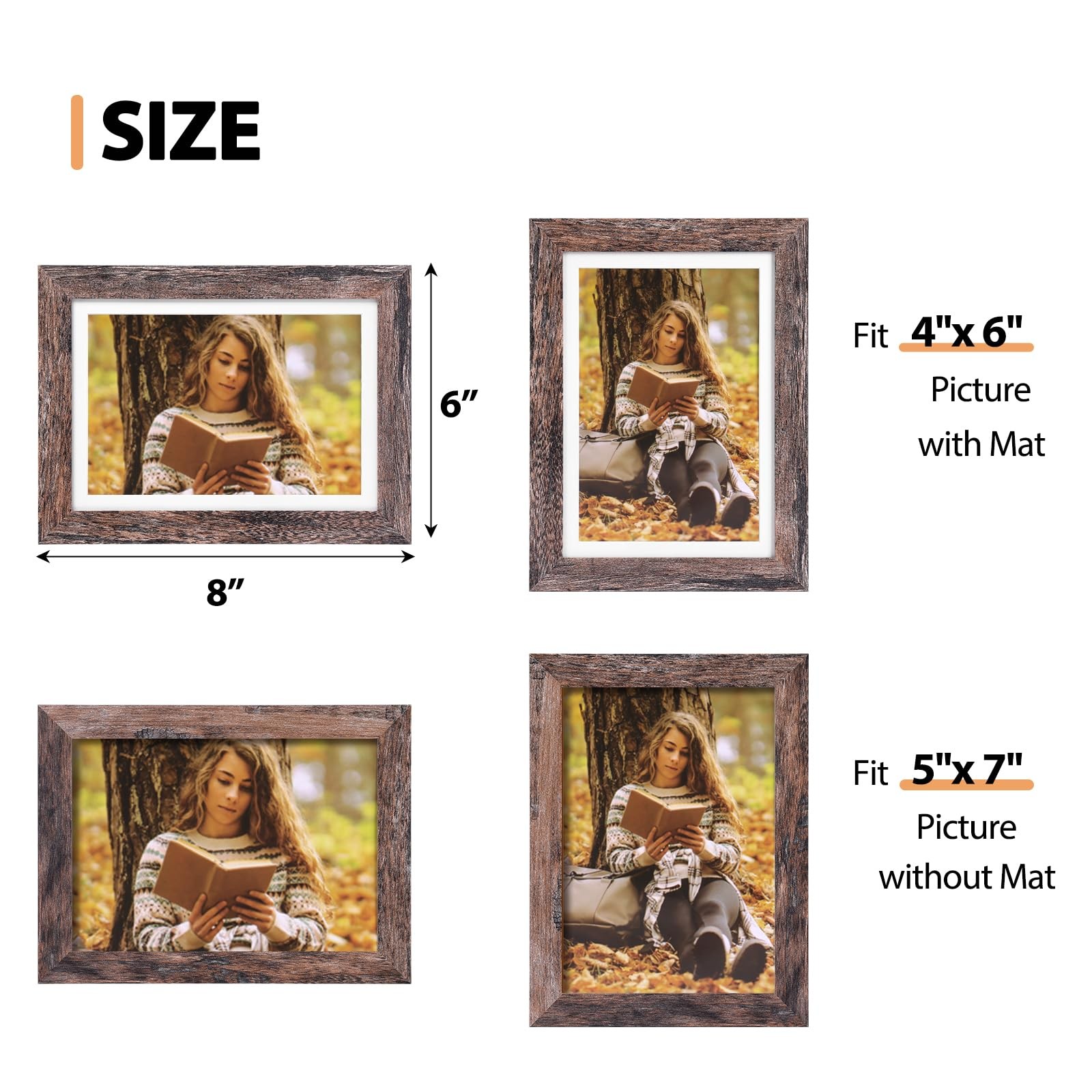 Fixwal 5×7 Picture Frames Set of 5, Rustic Brown Wood 5×7, D-Rustic