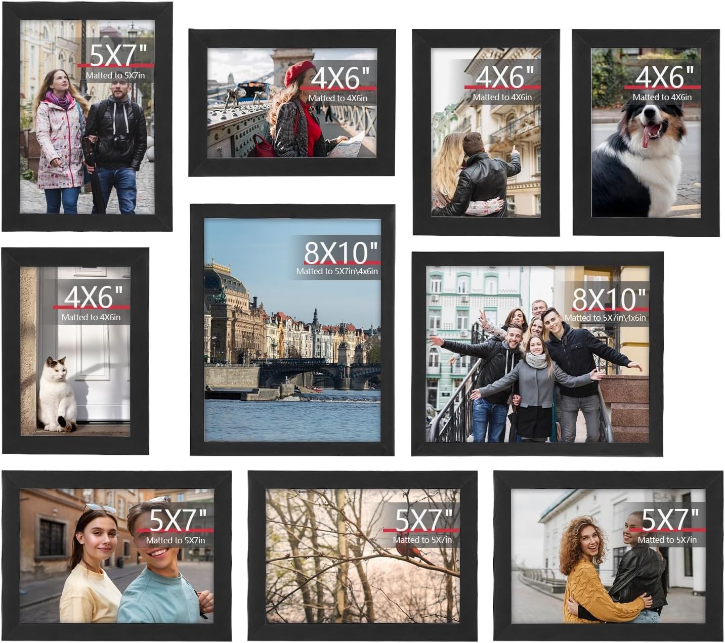 TWING 10 Pack Picture Frames Collage Wall Decor, Gallery mix size, Black