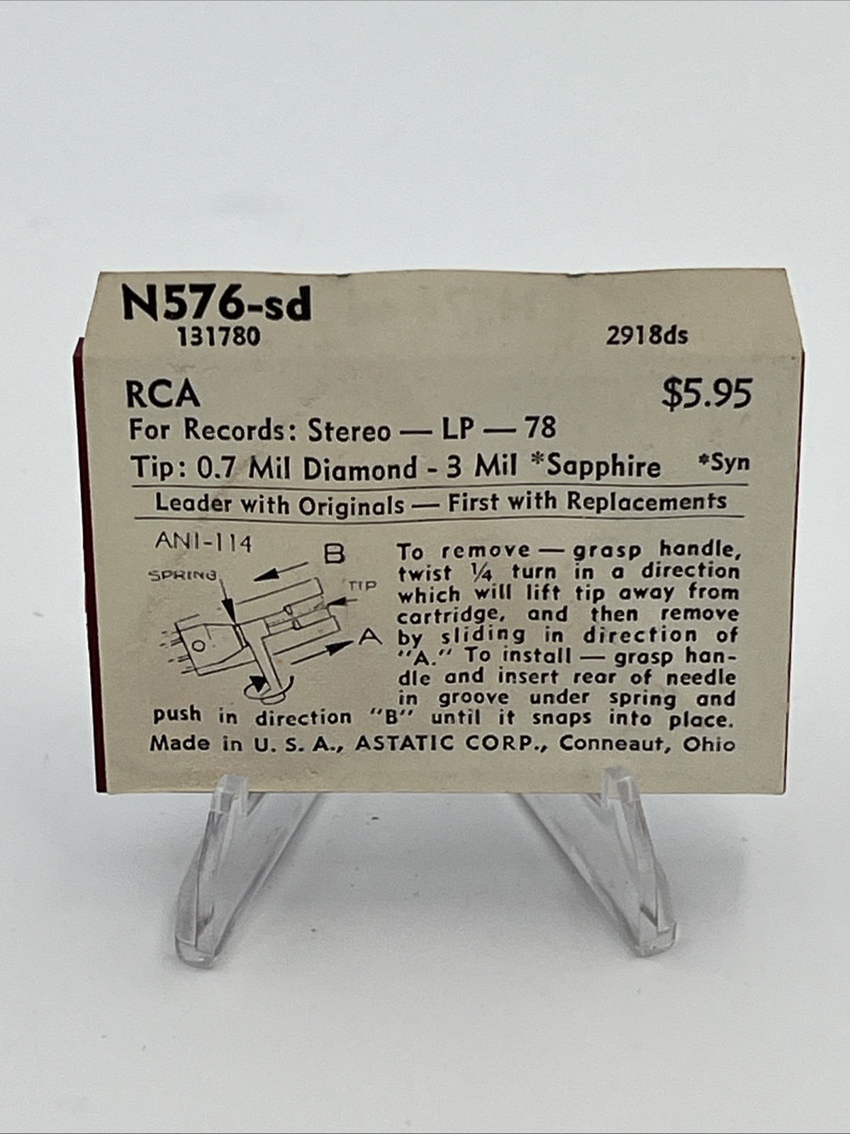 Astatic N576-sd Diamond Needle NOS RCA 78 LP 2918DS 131780 653-DS73