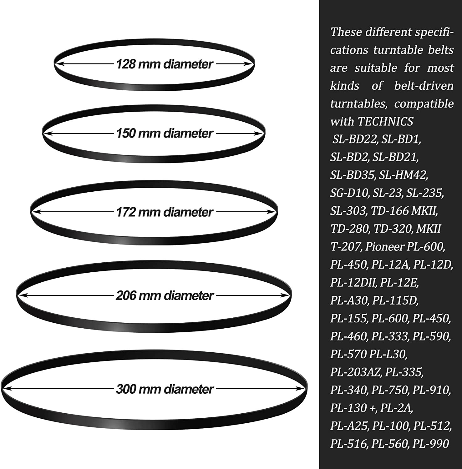 10 Pieces Turntable Belt Different Specifications Machine Recorder Rubber Belt f