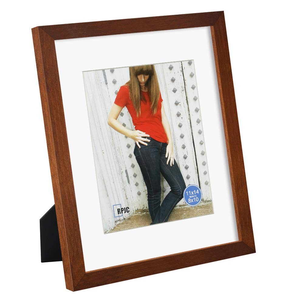 RPJC 11×14 inch Picture Frame Made of Solid Wood and mat 8×10, Brown