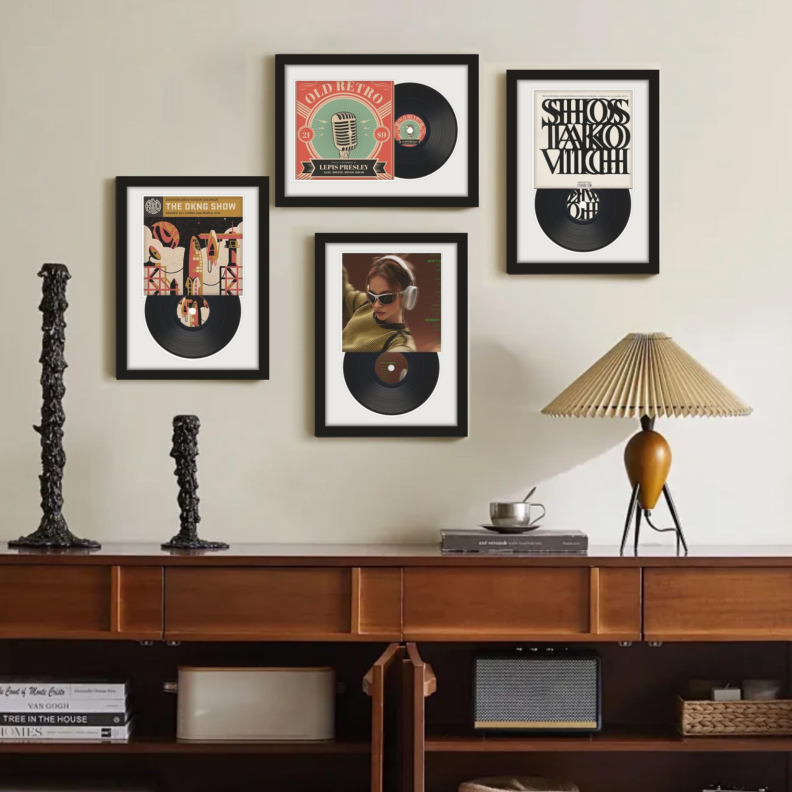 DUENPY Vinyl Record Display Frame 16×22 Inches 16×22, Black + White Mat