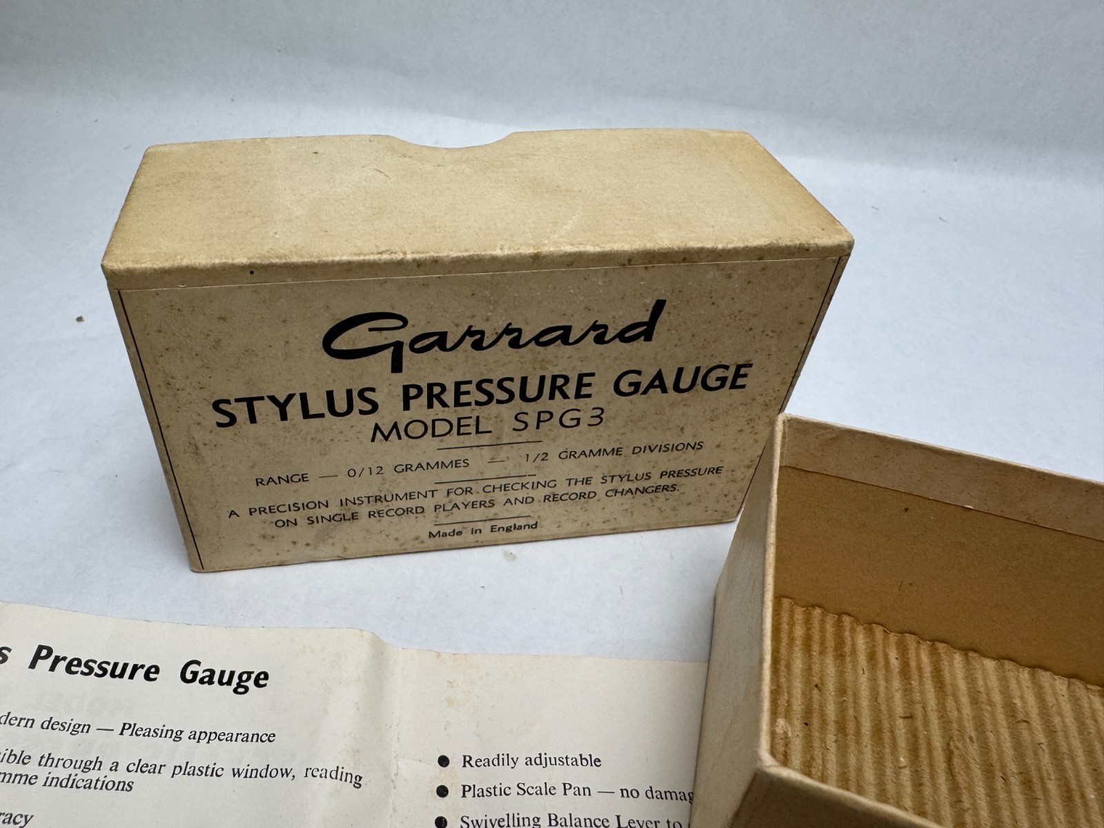 Garrard Stylus Pressure Guage Model SPG3. Made in England. In Box. (B)