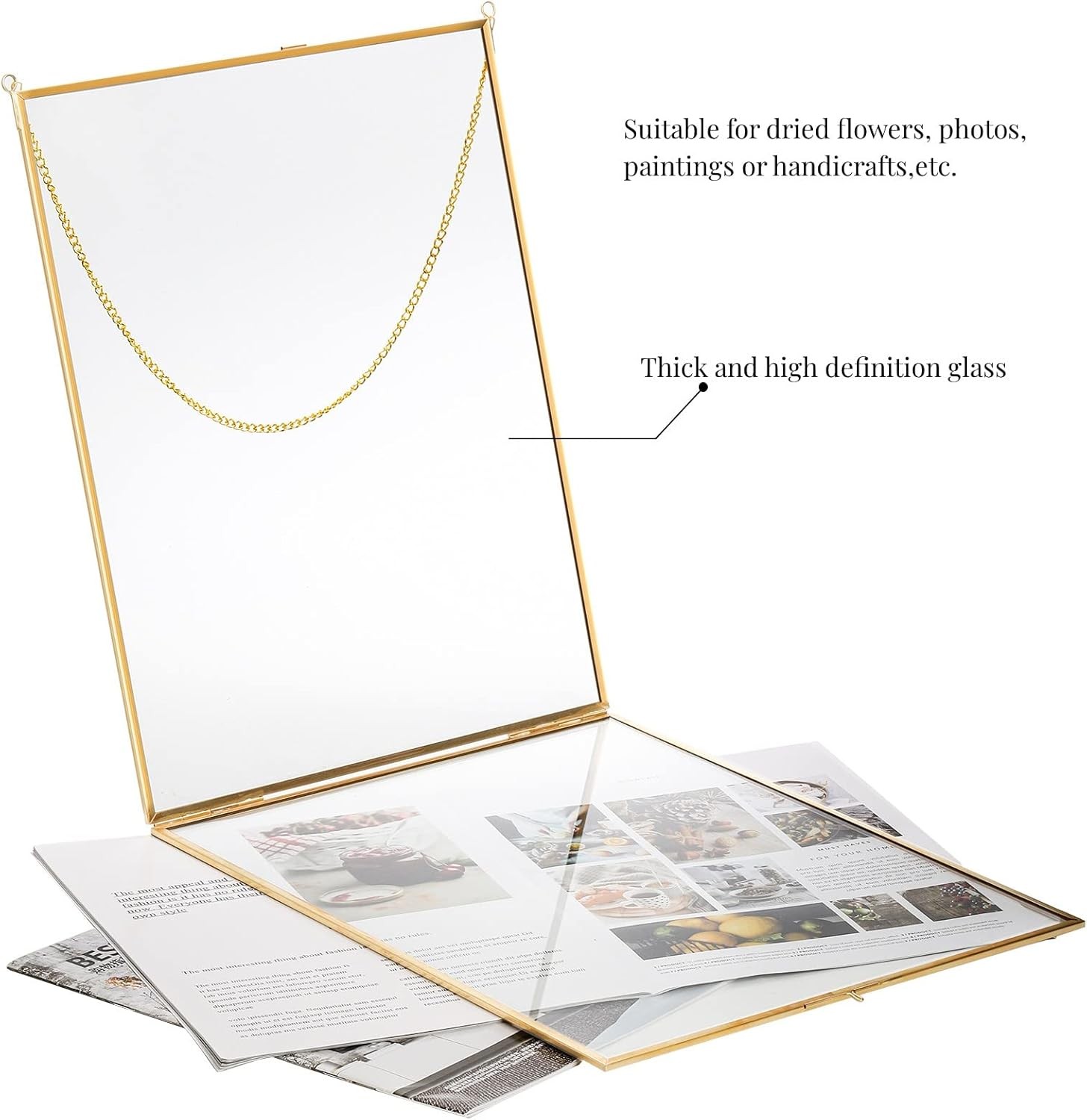 AVLA Brass Hanging Photo Frame, 11×14 Inch Double Glass Gold-Large-1pc