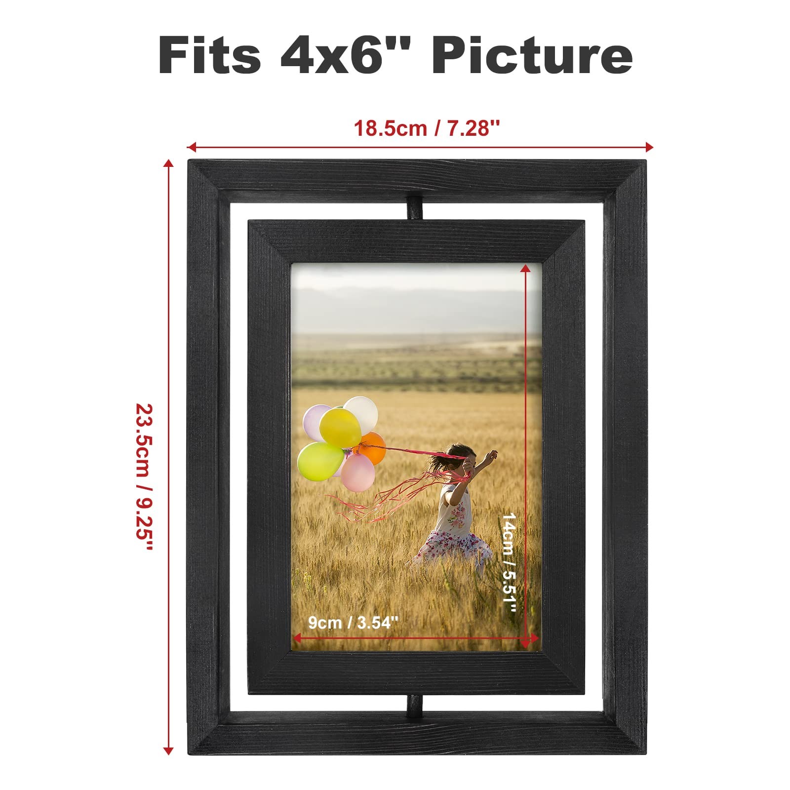 Egofine 2 Pack 4×6 Rotating Floating Picture Frames,Double-Sided 4×6, Black