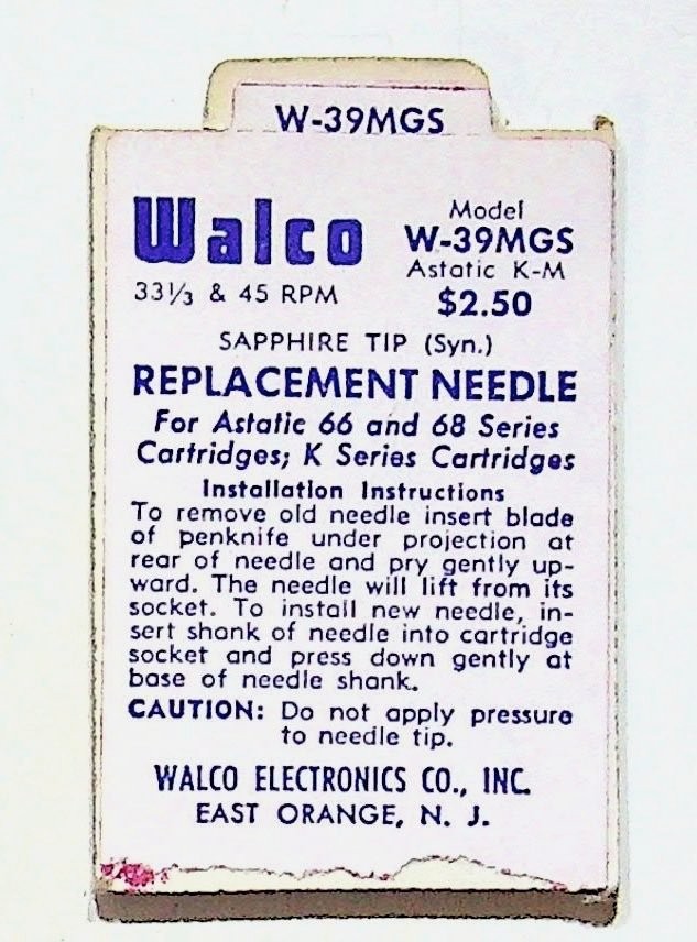 Walco W-39MGS Replacement Needle for Astak K-M 33/45 RPM Turntable NOS