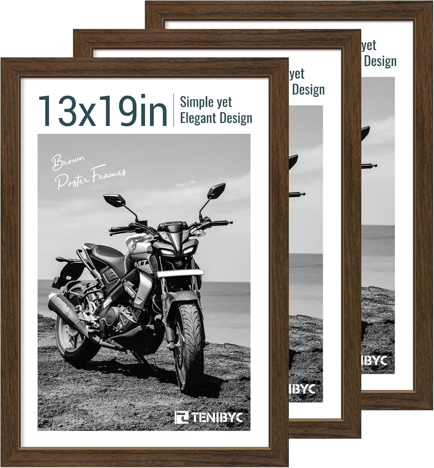 13×19 Picture Frame 3 Pack – Brown Woodgrain, Wood Photo 13 x 19,