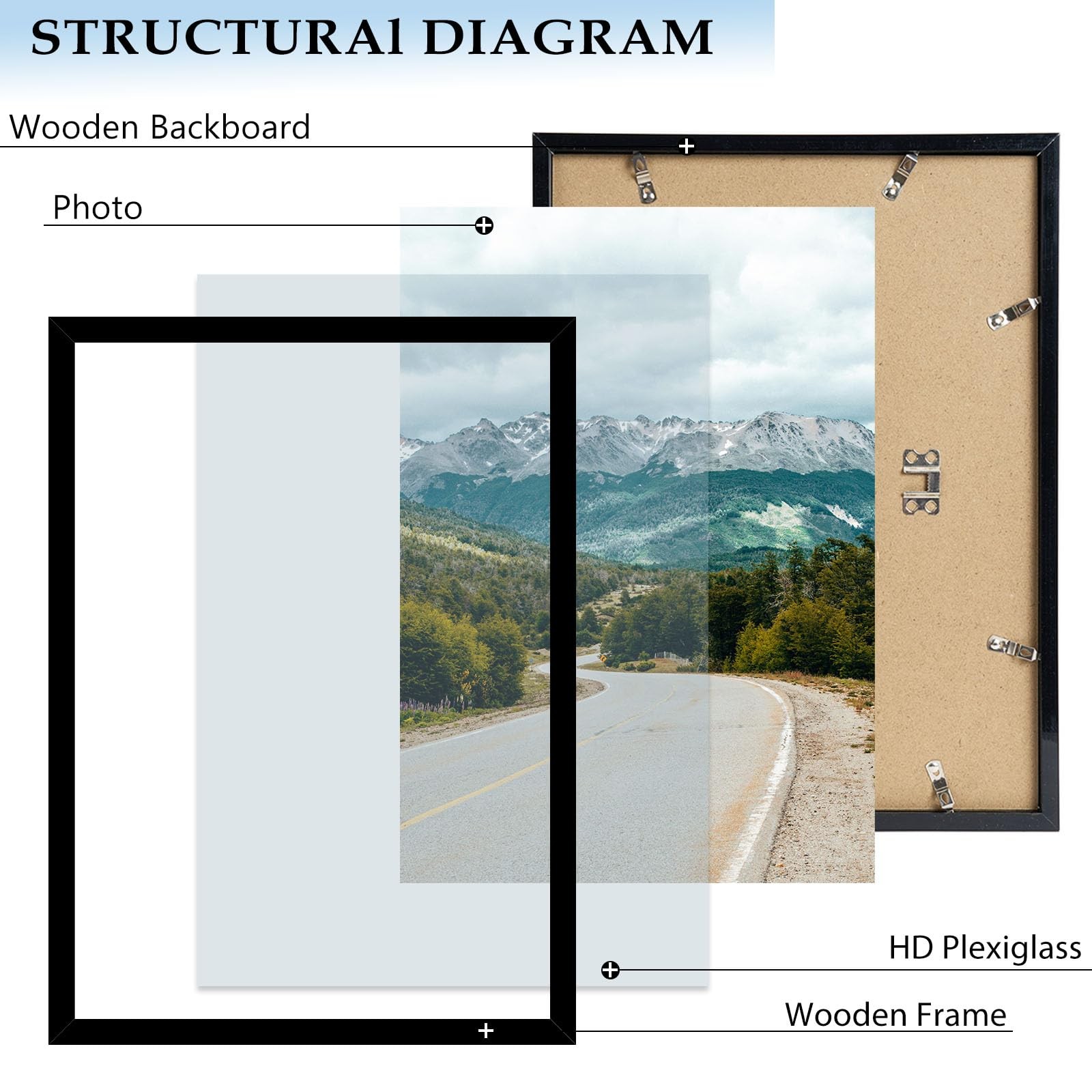QOTIB 11×16 Picture Frame Black for Wall Hanging, Wood 11 x inch,