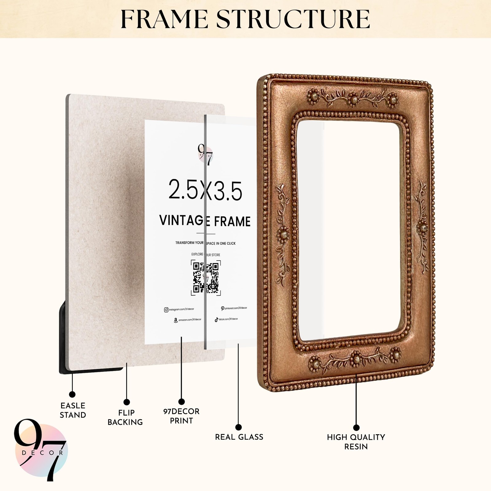 97 Decor Vintage Small Picture Frames 2.5 X 3.5 – 2.5×3.5, Brown