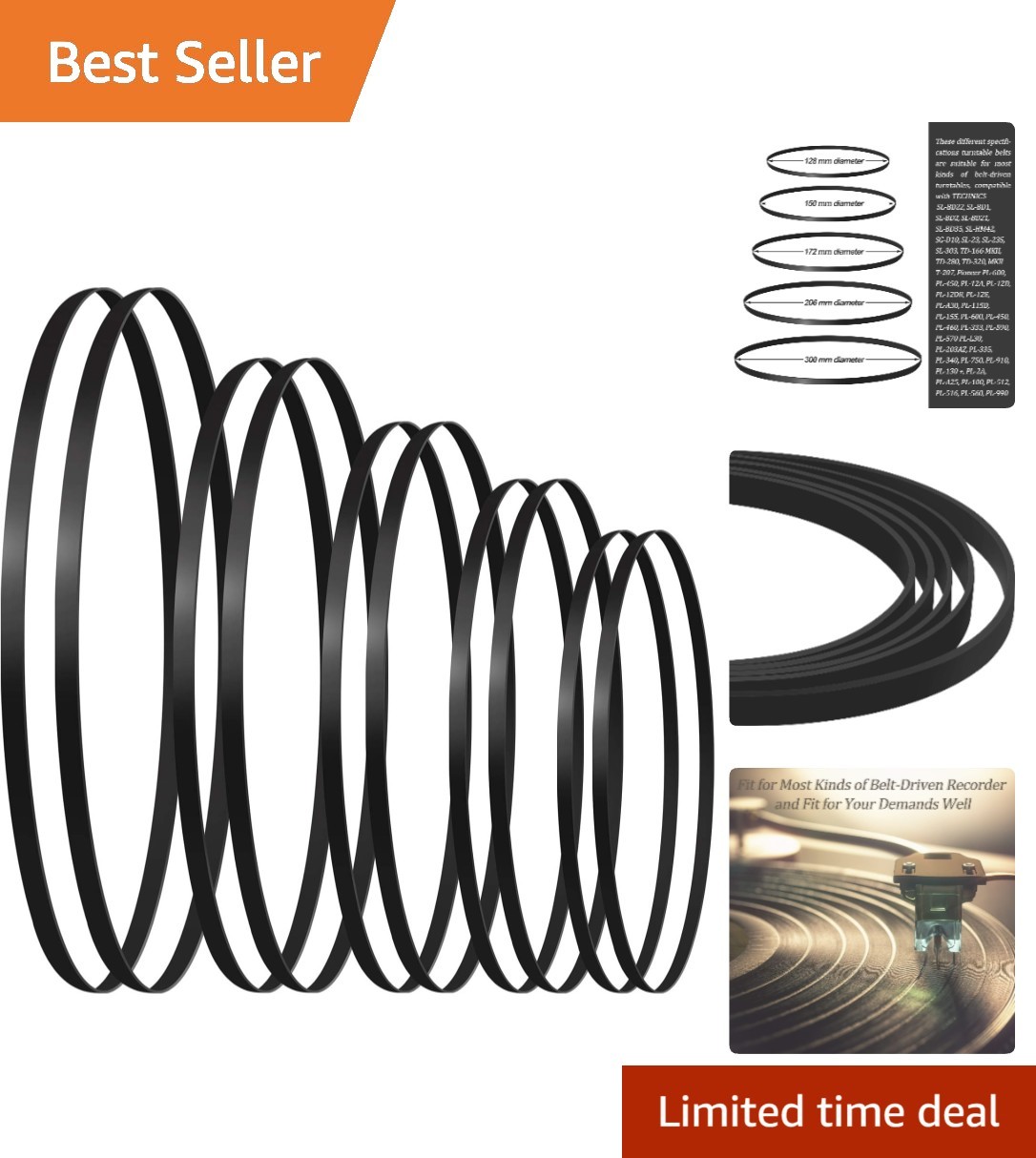 High-Quality Rubber Belts for Turntables – 10 Pieces, Various Sizes Included
