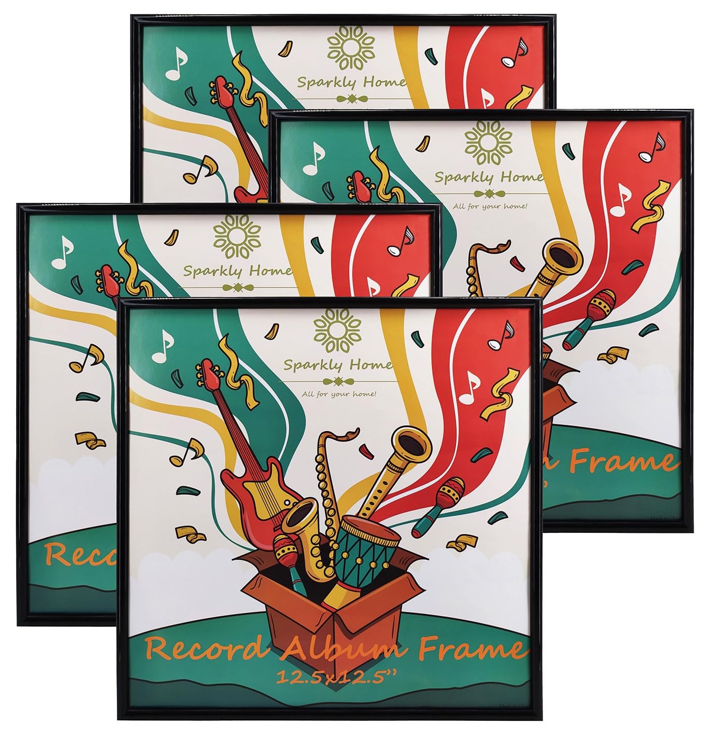 SparklyHome 4 Packs,12.5×12.5 Black PVC Vinyl 12.5 inches, 4 Pack Frame