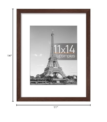 upsimples 11×14 Picture Frame, Display Pictures 8×10 with Mat or 11×14, Brown