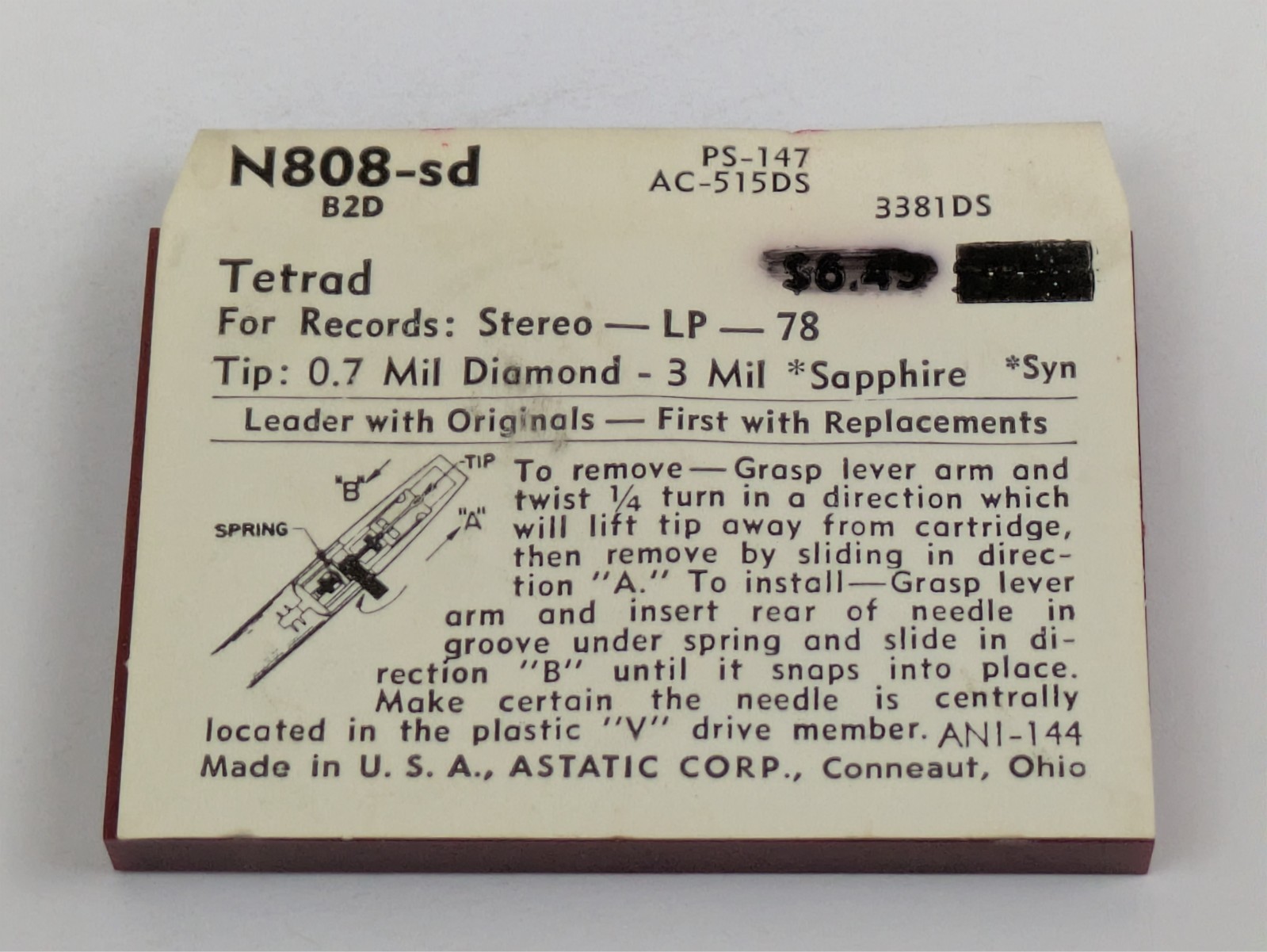 Astatic N808-sd Diamond Needle Tetrad-B2D 78 LP Stylus PS-147 AC-515DS 3381SD