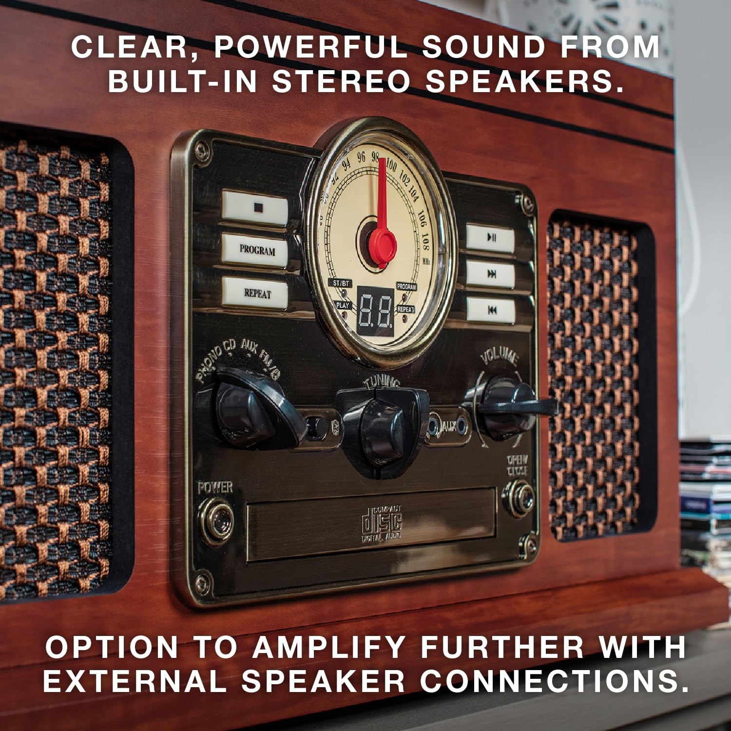 Victrola The Quincy 6-in-1 Bluetooth Record Player & Multimedia 1, Mahogany