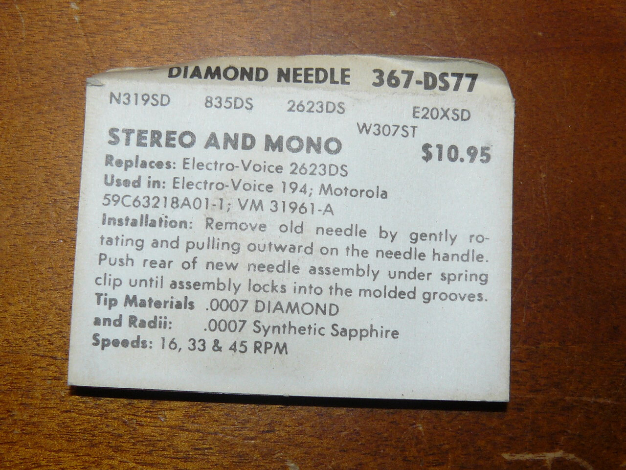 Superb Needle 367-DS77 DIAMOND NEEDLE New Old Stock EV2623DS