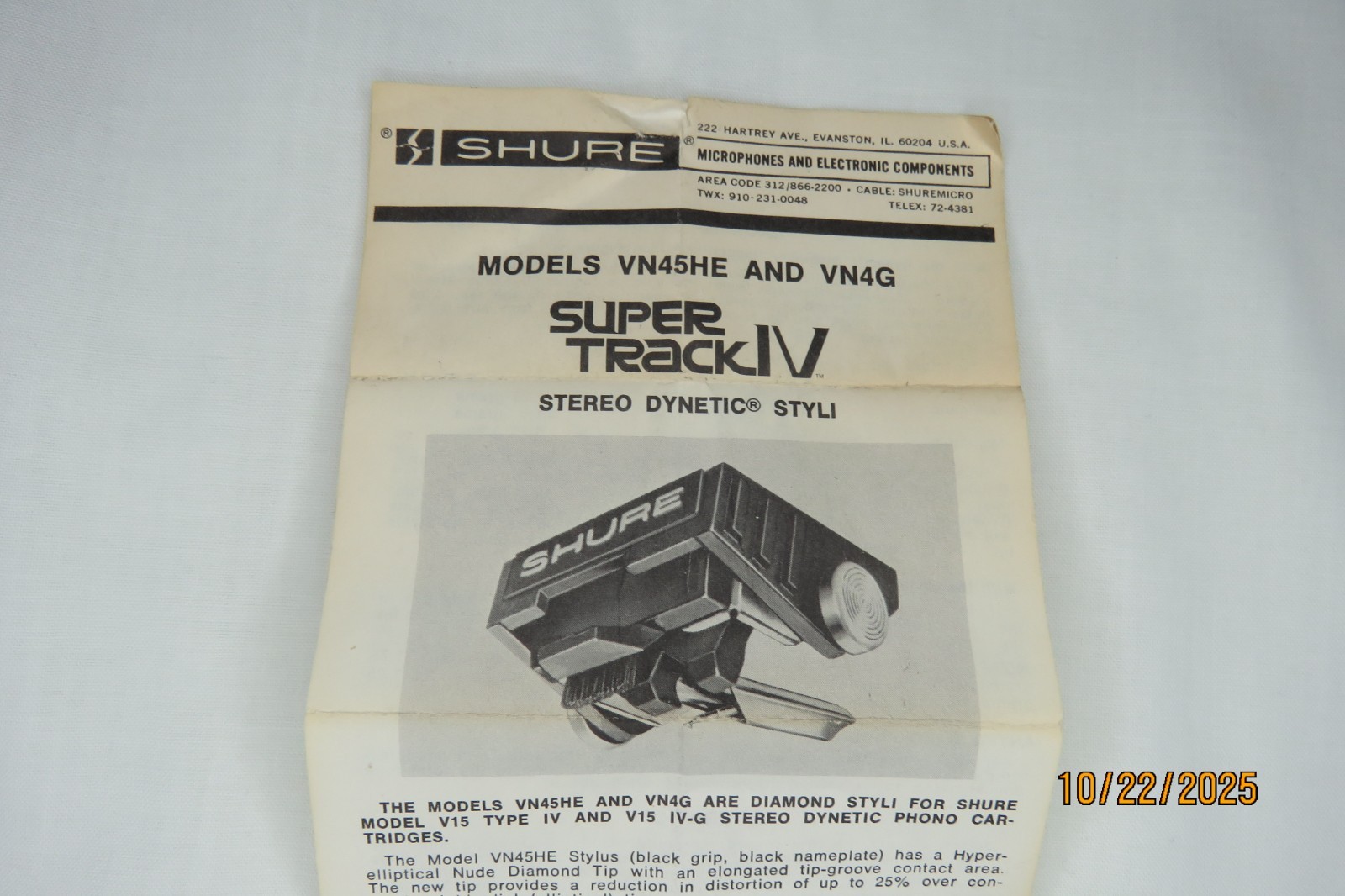 Shure VN45HE Stylus Documentation